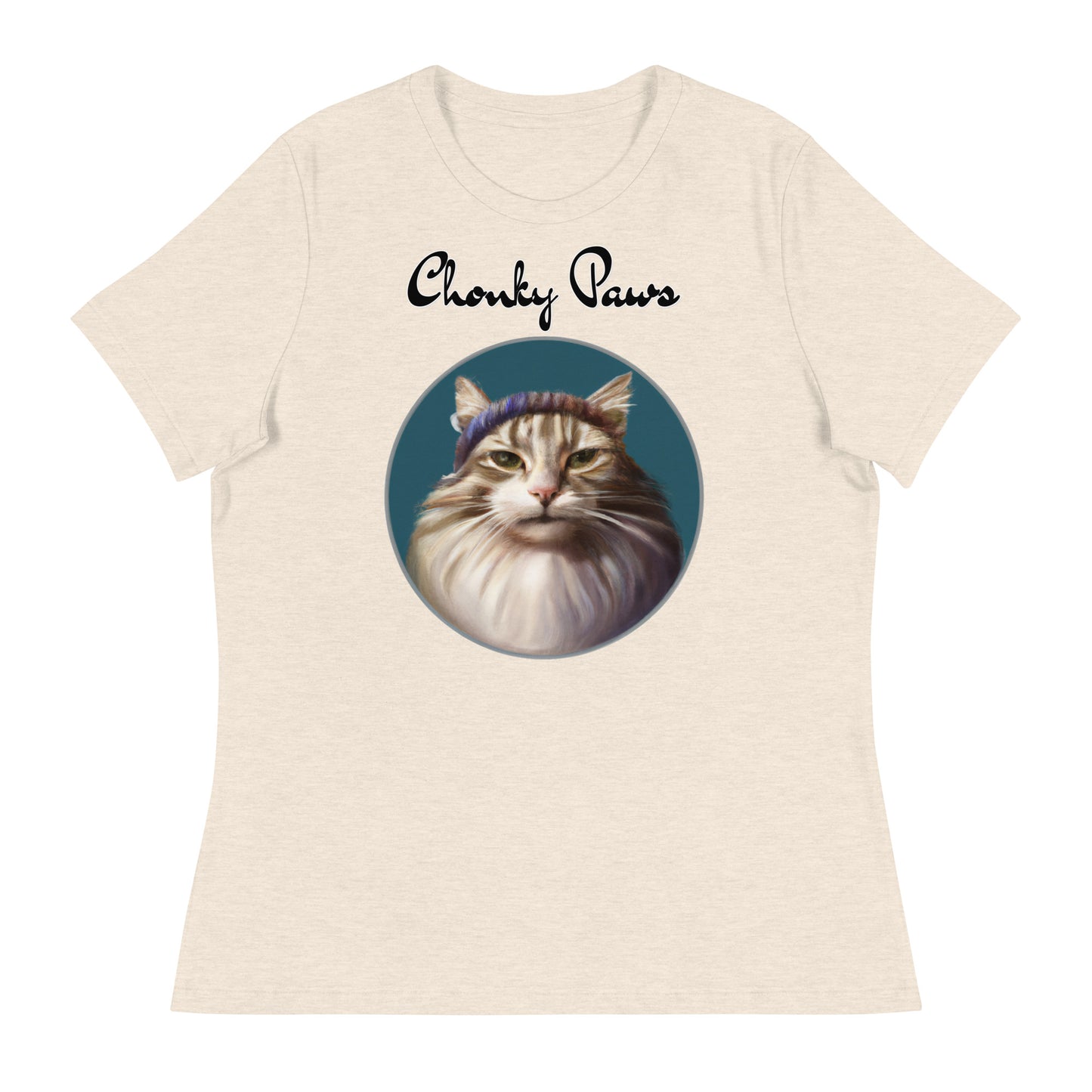 Women's T-Shirt with Fluffy Kitten With a Wool Headband with a text "Chonky Paws" at $25.97 found at Personalizedpetlovergifts