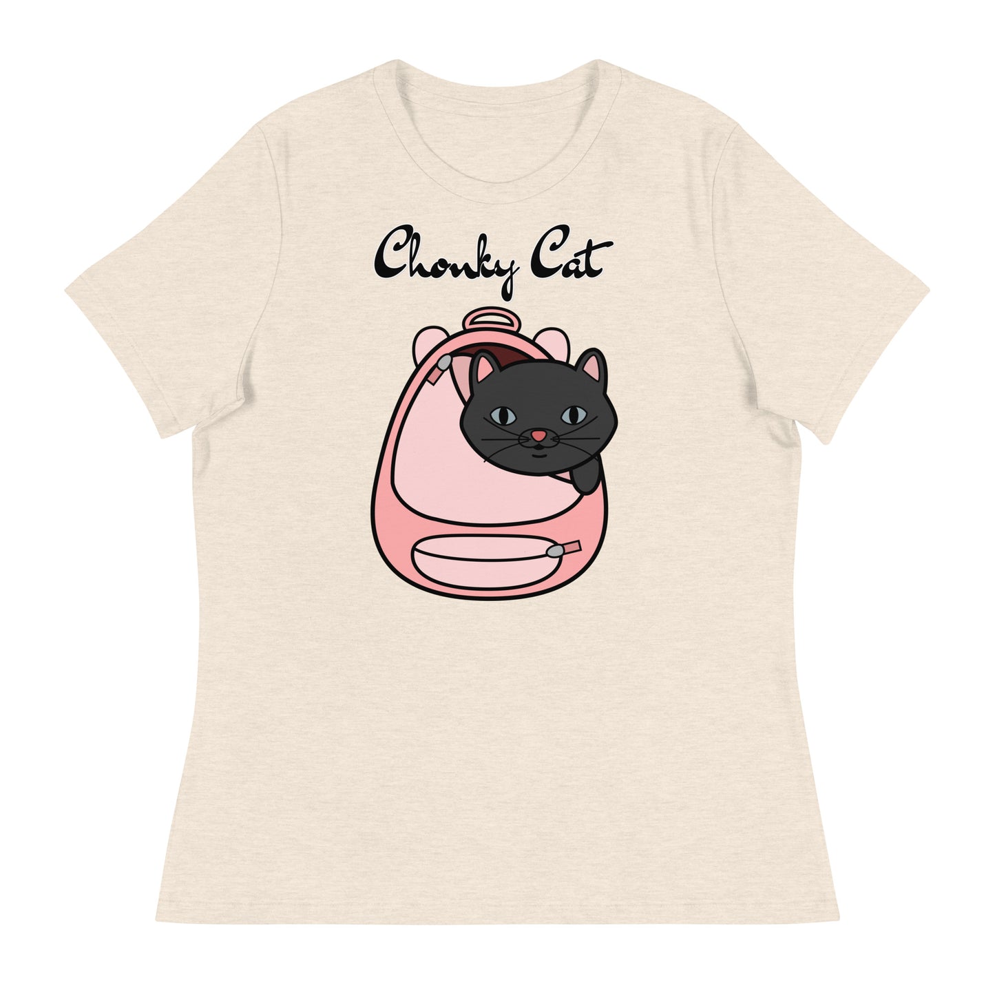 Women's T-Shirt with Kitten In a Backpack with a text "Chonky Cat" at $25.97 found at Personalizedpetlovergifts