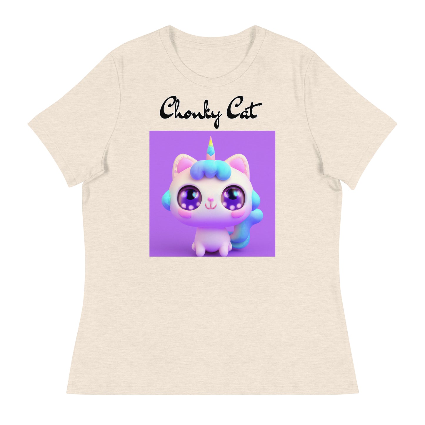 Women's T-Shirt with Happy Unicorn Kitten with a text "Chonky Cat" at $25.97 found at Personalizedpetlovergifts