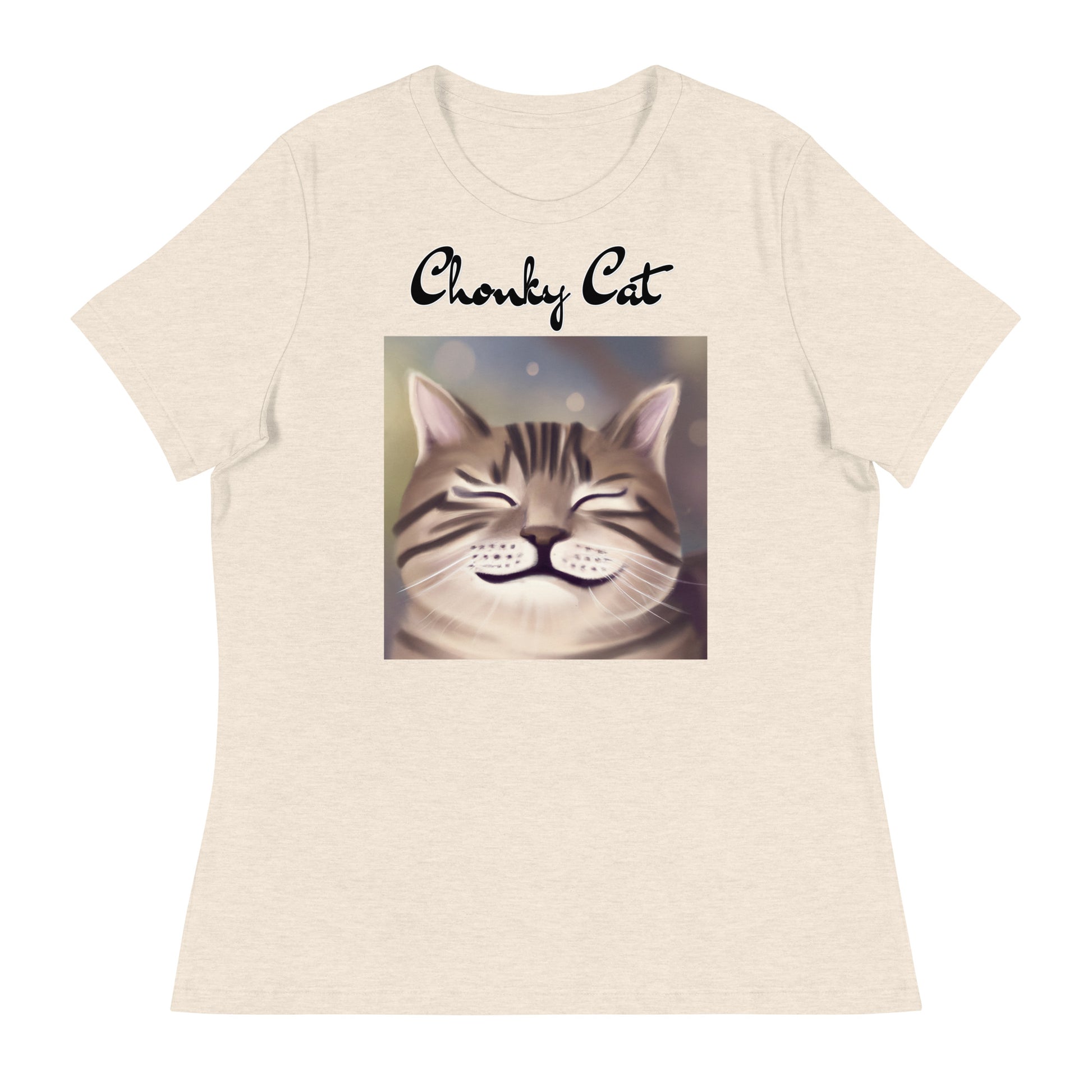 Women's T-Shirt with Happy Cat Purring with a text "Chonky Cat" at $25.97 found at Personalizedpetlovergifts