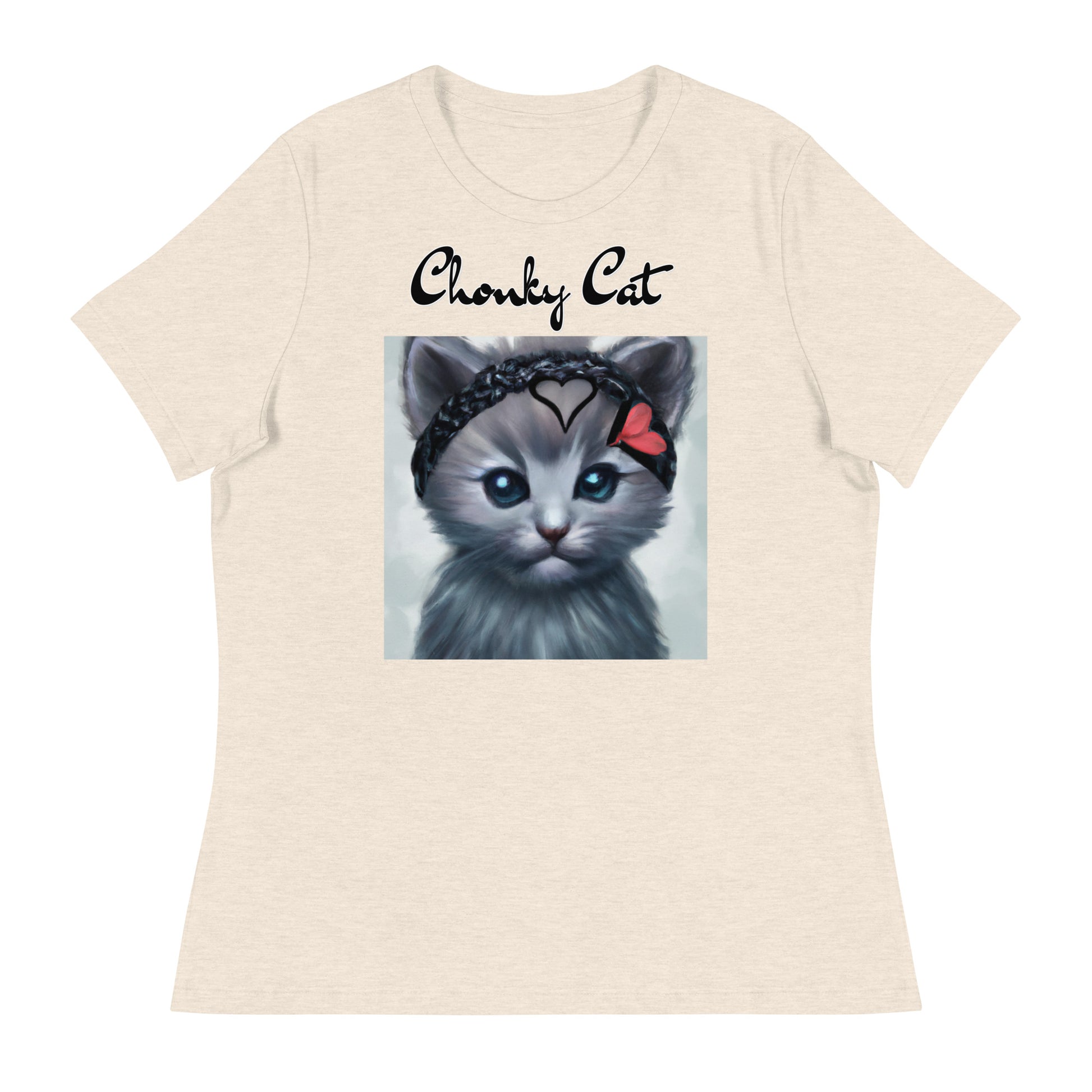 Women's T-Shirt with Grey Kitten With a Headband with a text "Chonky Cat" at $25.97 found at Personalizedpetlovergifts