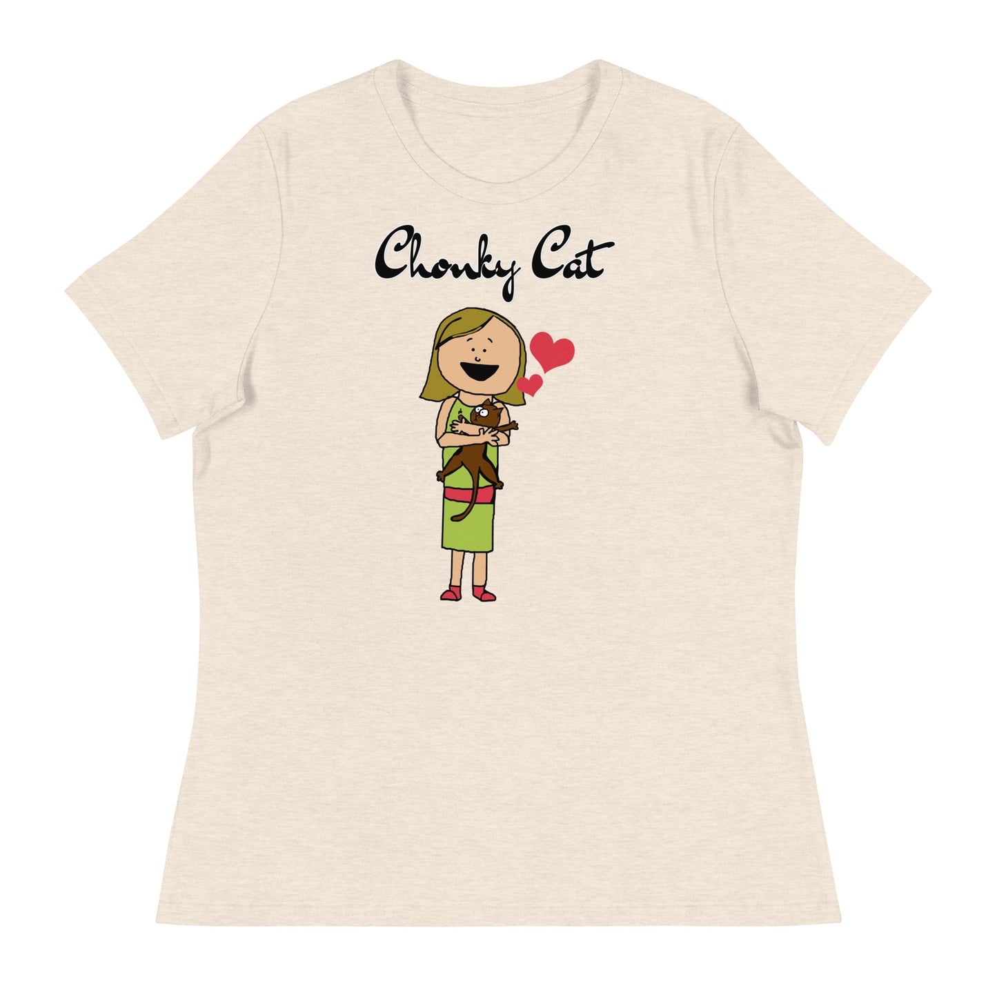 Women's T-Shirt with Girl Holding a Kitten with a text "Chonky Cat" at $25.97 found at Personalizedpetlovergifts