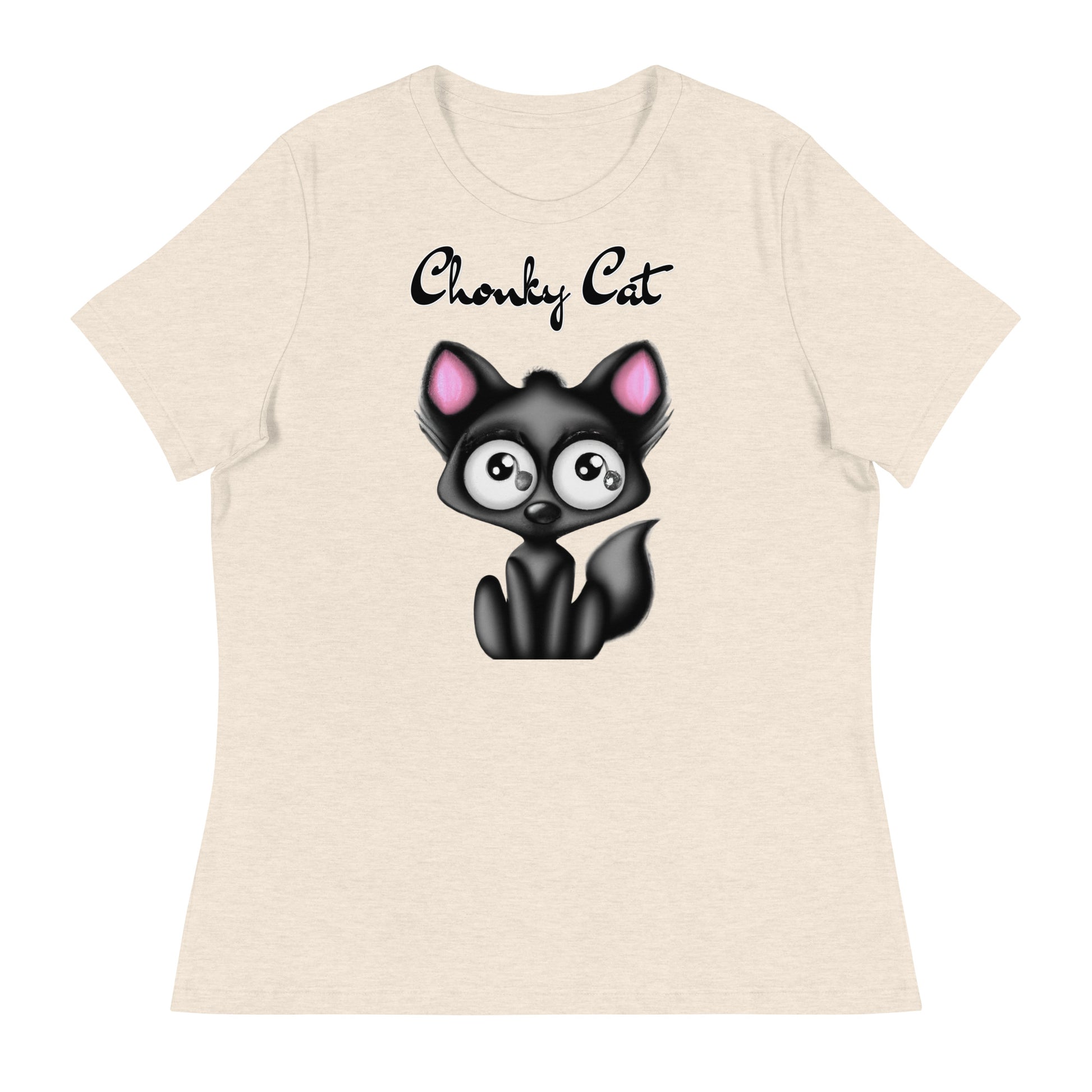 Women's T-Shirt with Funny Black Kitten with a text "Chonky Cat" at $25.97 found at Personalizedpetlovergifts