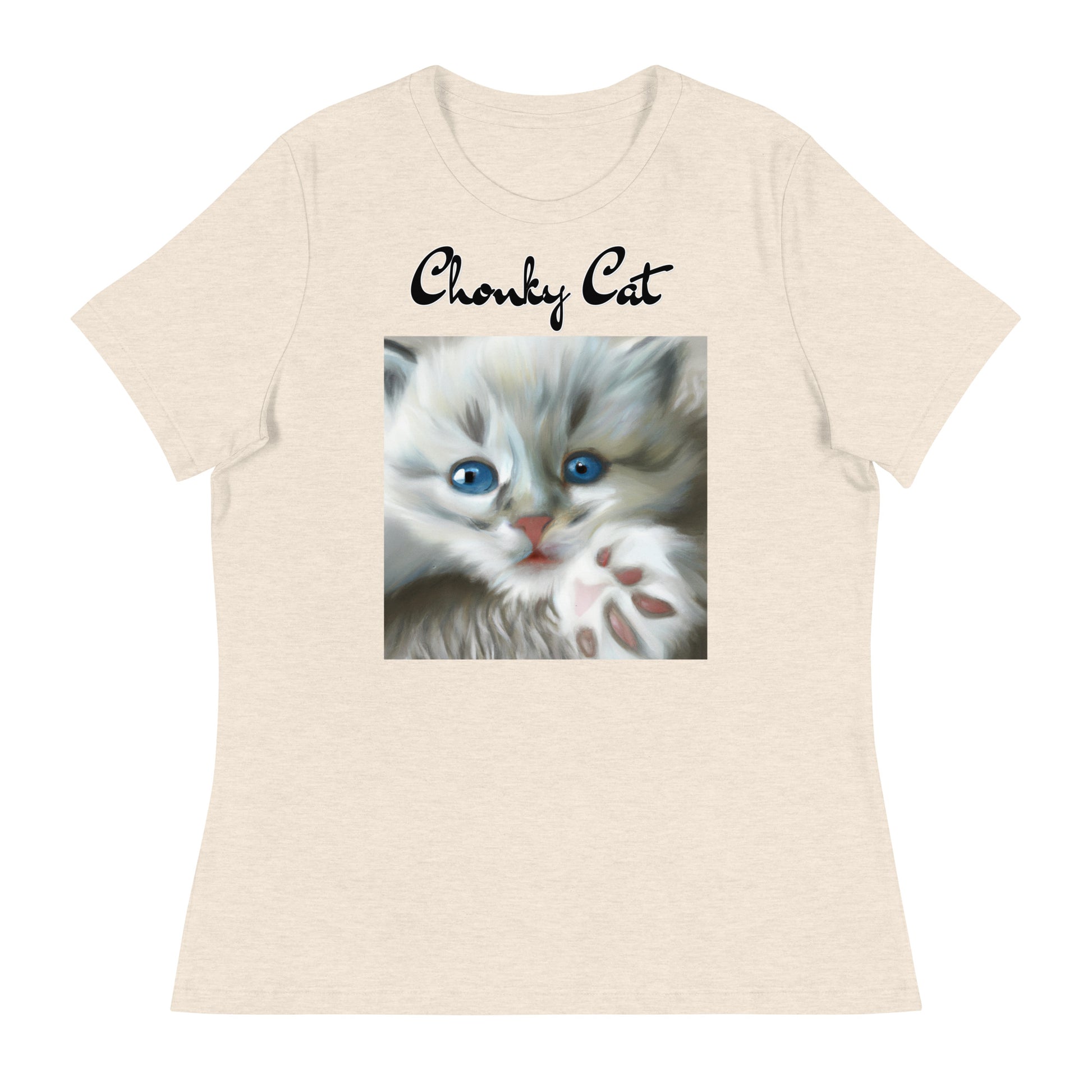 Women's T-Shirt with Fluffy Kitten With Fluffy Paw with a text "Chonky Cat" at $25.97 found at Personalizedpetlovergifts