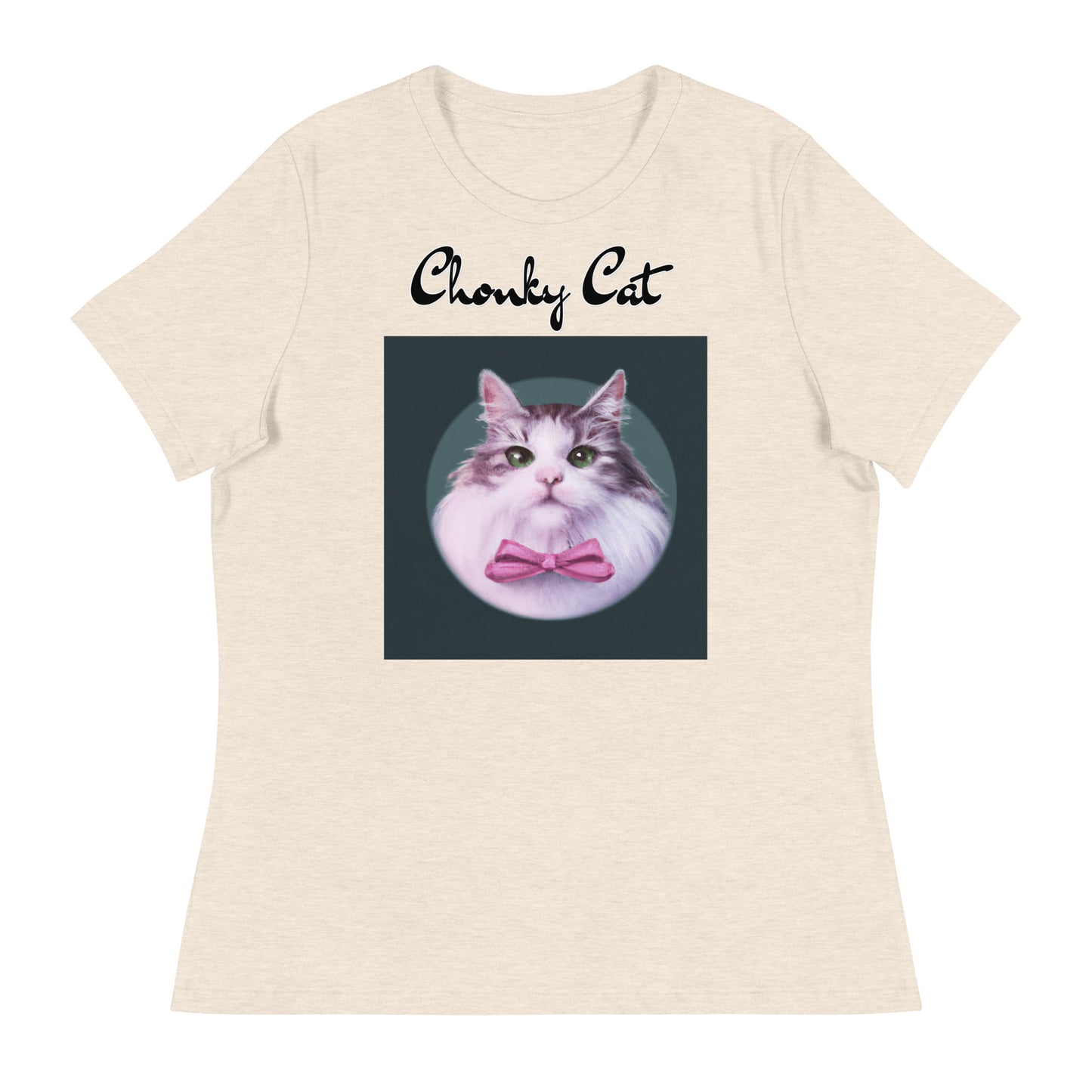 Women's T-Shirt with Fluffy Kitten With a Pink Bow with a text "Chonky Cat" at $25.97 found at Personalizedpetlovergifts