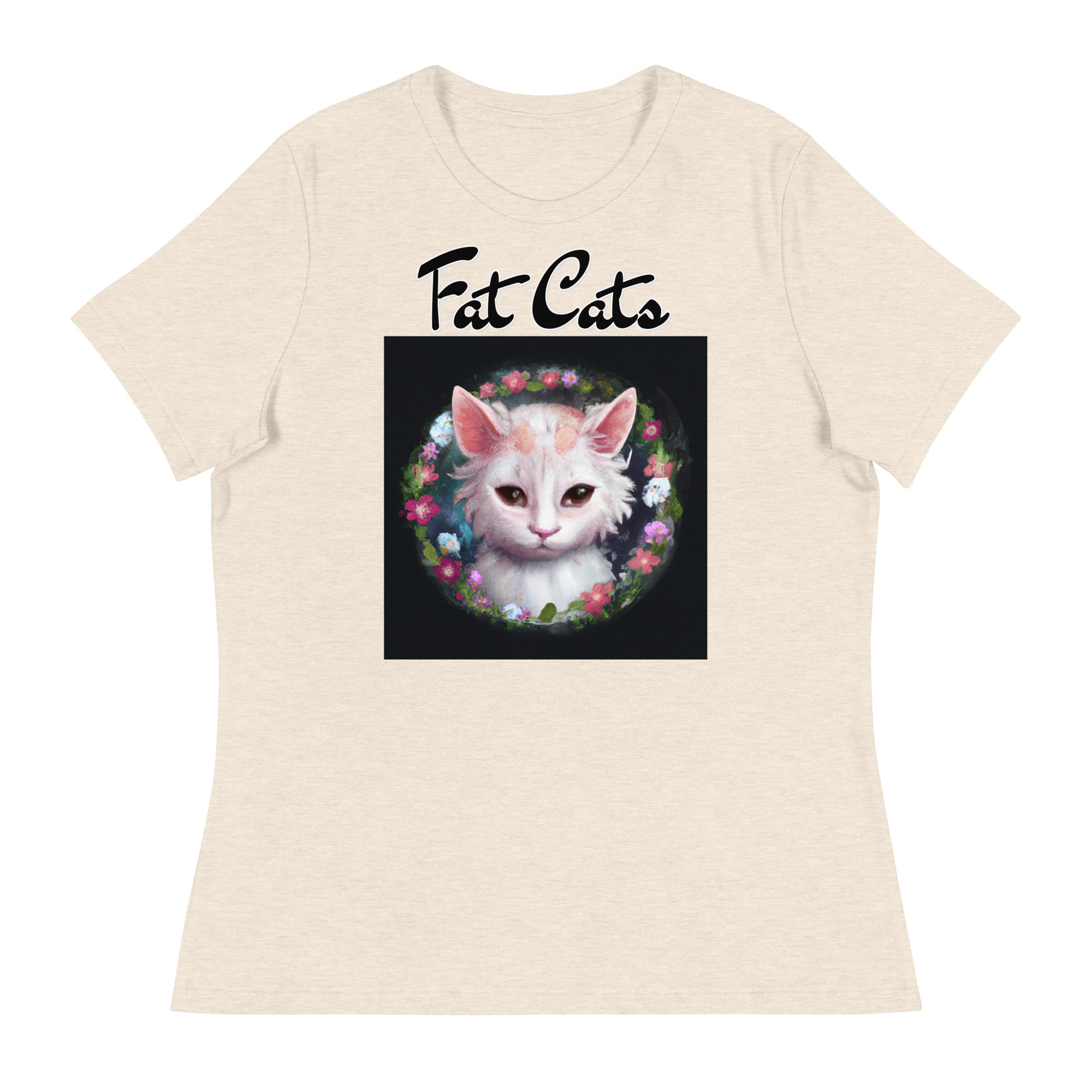 Women's T-Shirt with Kitten In a Floral Circle with a text "Fat Cats" at $25.97 found at Personalizedpetlovergifts