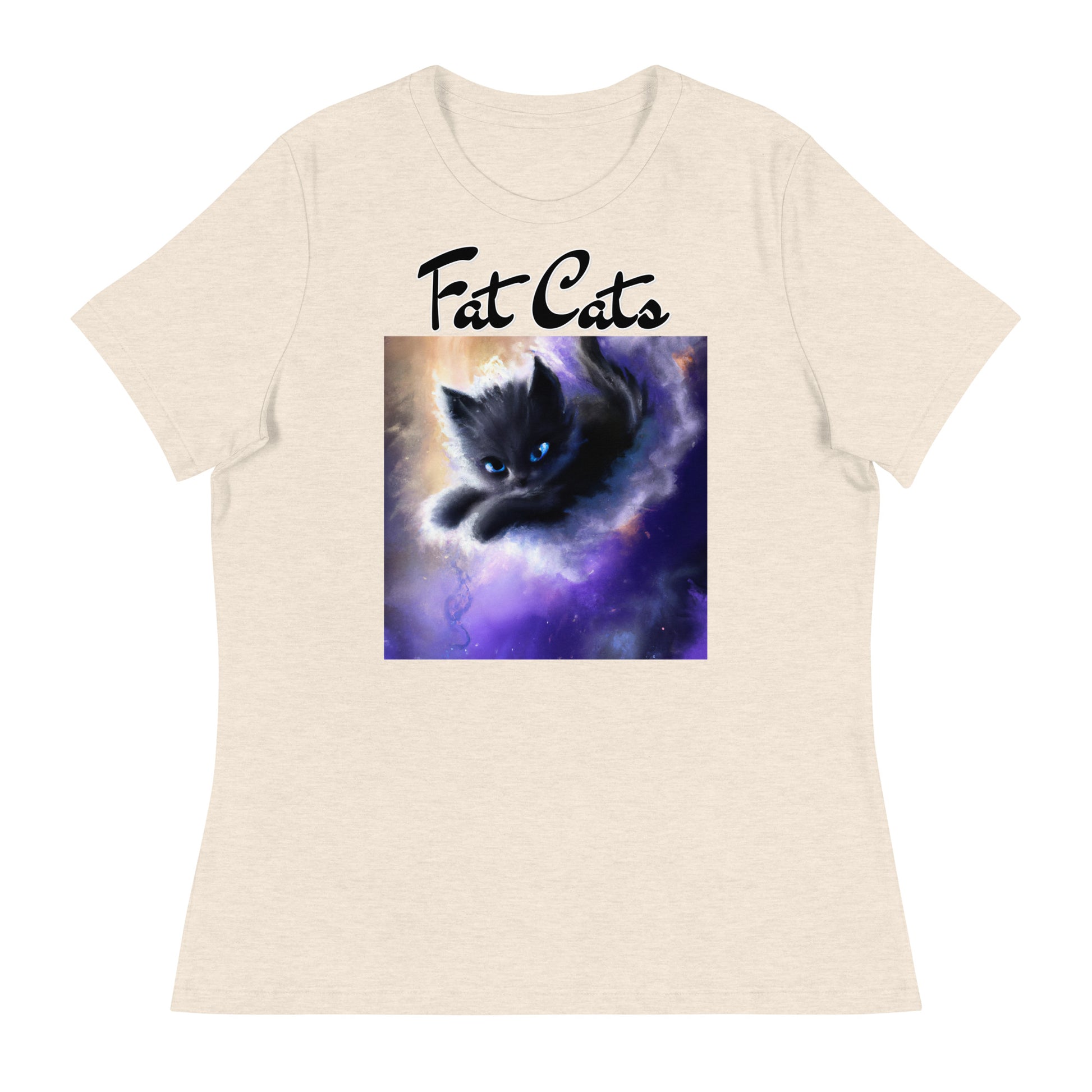 Women's T-Shirt with Kitten In A Cosmic Cloud with a text "Fat Cats" at $25.97 found at Personalizedpetlovergifts