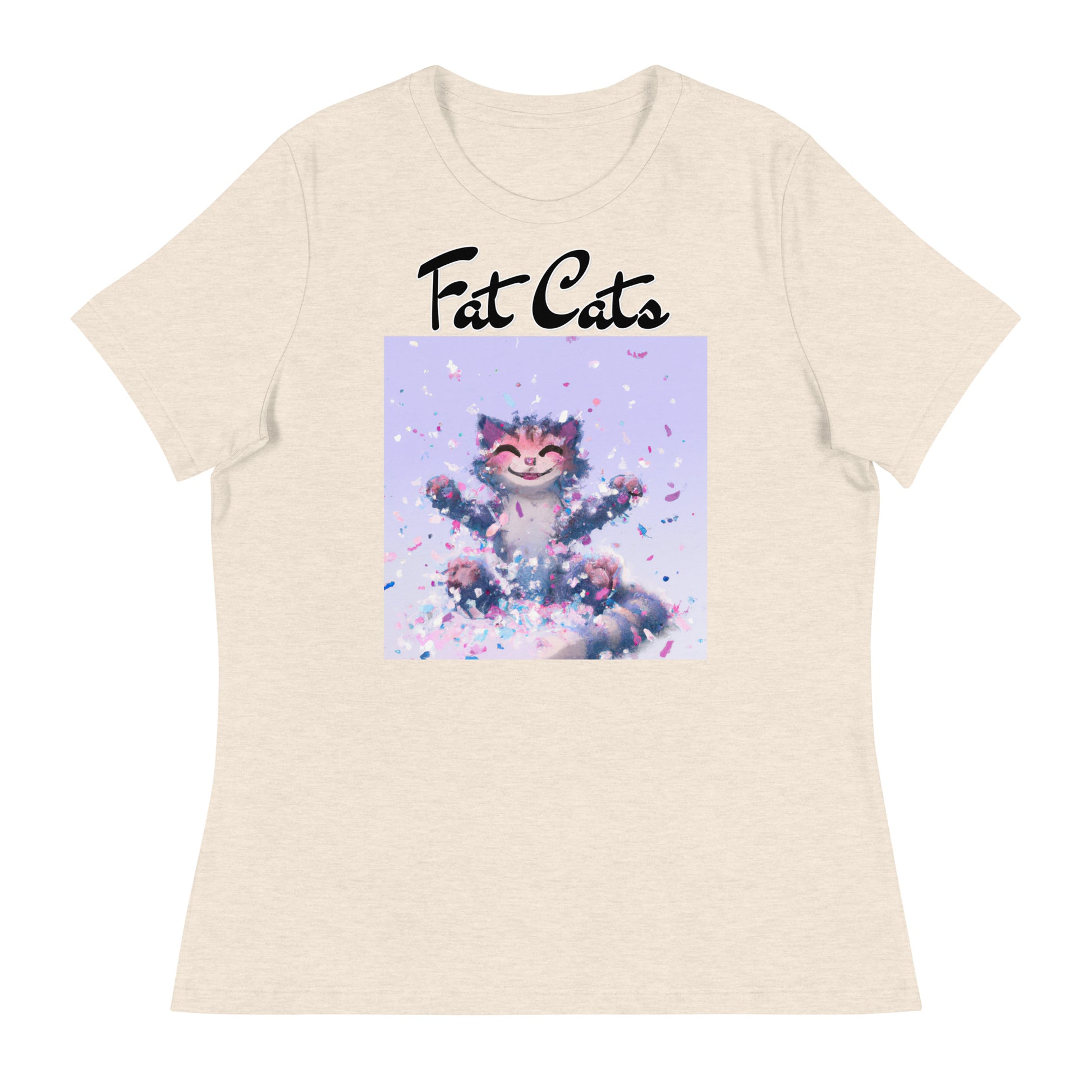 Women's T-Shirt with Kitten Enjoying Confetti with a text "Fat Cats" at $25.97 found at Personalizedpetlovergifts