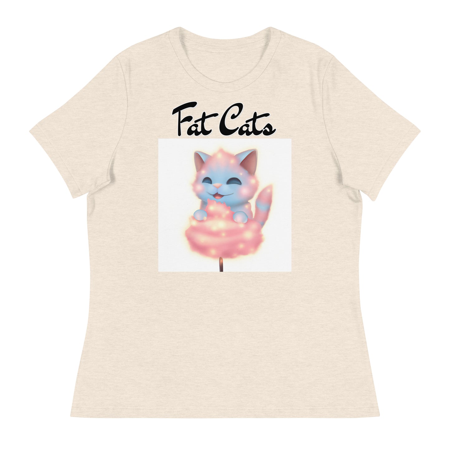 Women's T-Shirt with Kitten Enjoying a Cotton Candy with a text "Fat Cats" at $25.97 found at Personalizedpetlovergifts