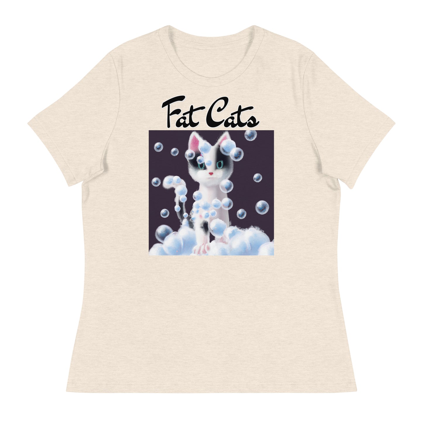 Women's T-Shirt with Kitten Covered In Bubbles with a text "Fat Cats" at $25.97 found at Personalizedpetlovergifts