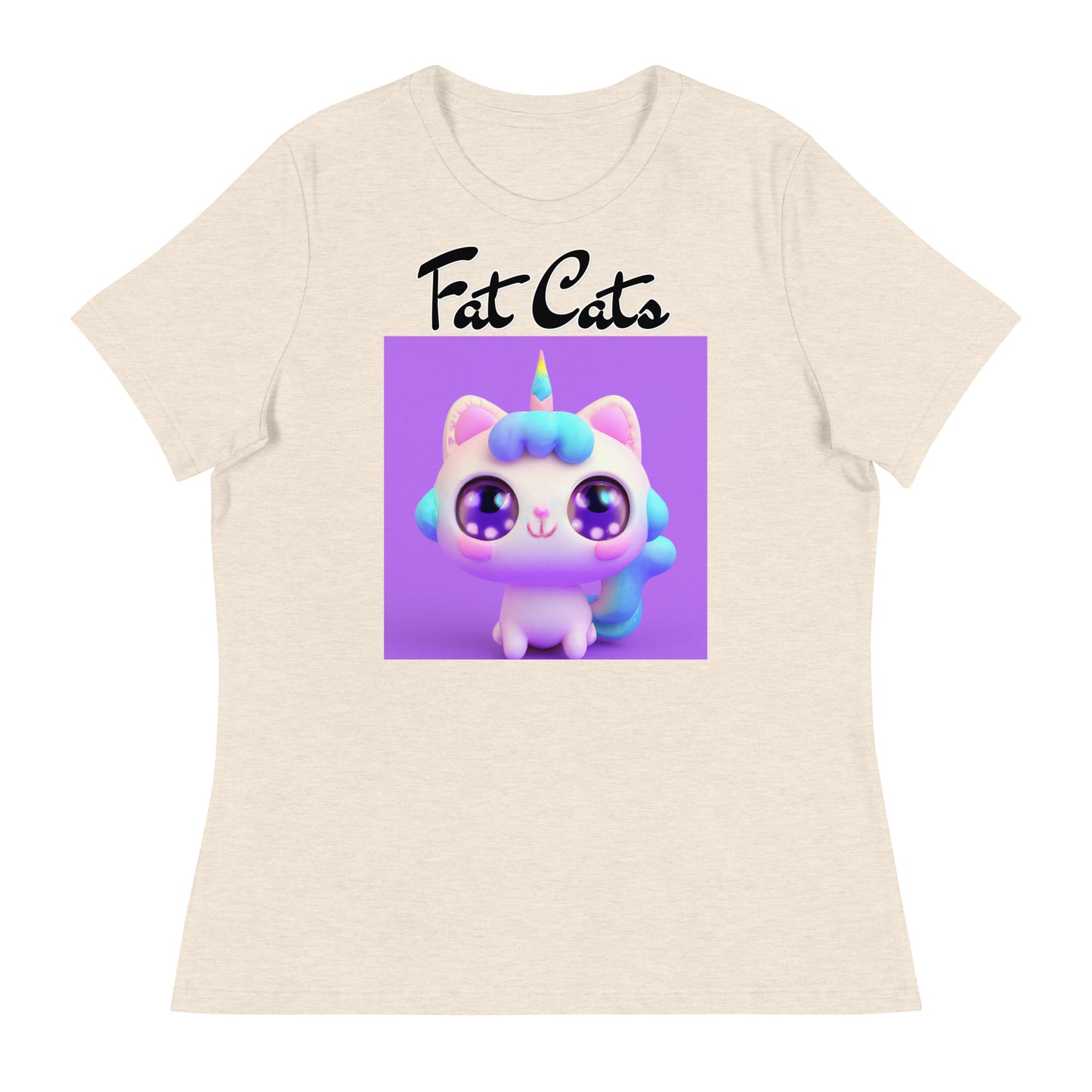 Women's T-Shirt with Happy Unicorn Kitten with a text "Fat Cats" at $25.97 found at Personalizedpetlovergifts