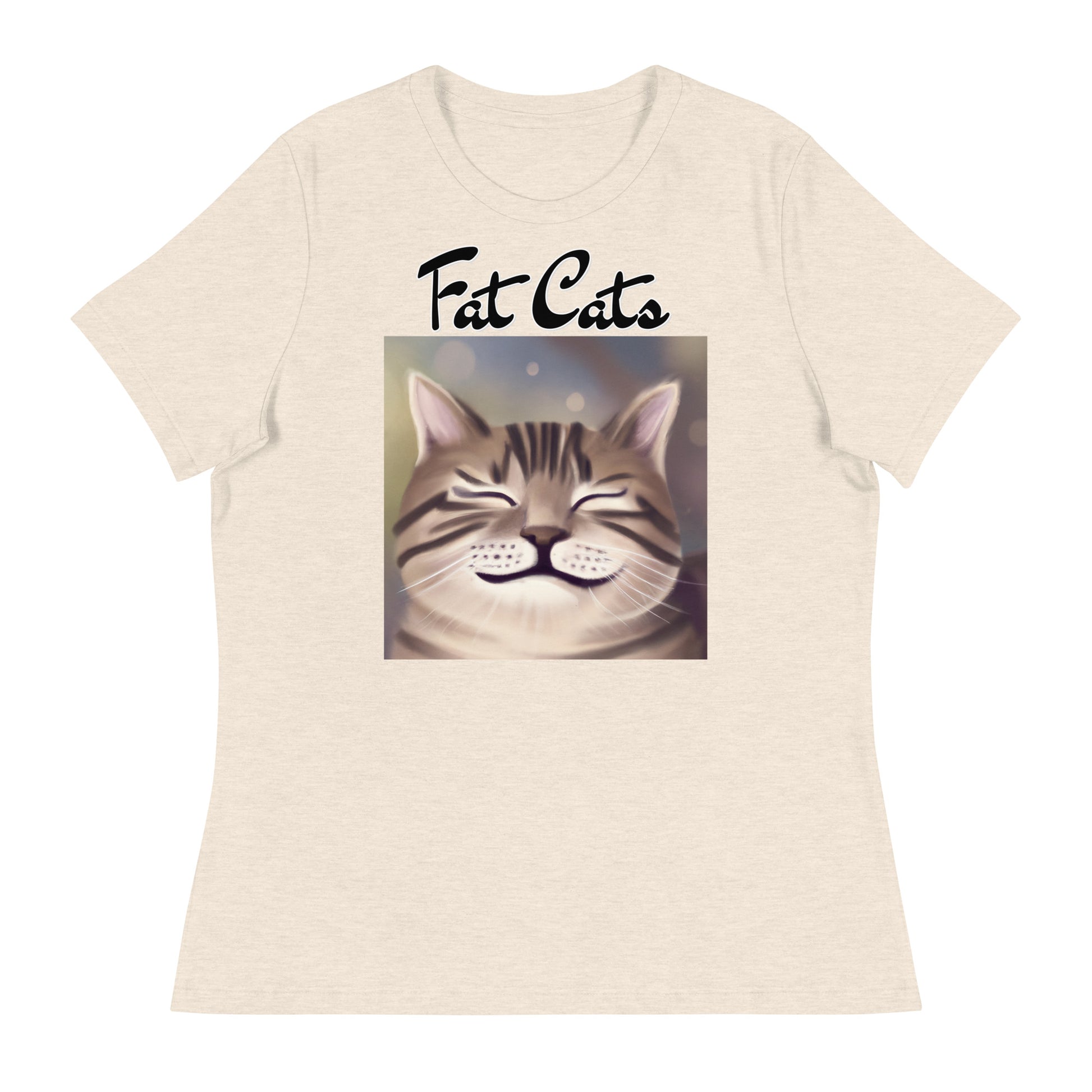 Women's T-Shirt with Happy Cat Purring with a text "Fat Cats" at $25.97 found at Personalizedpetlovergifts