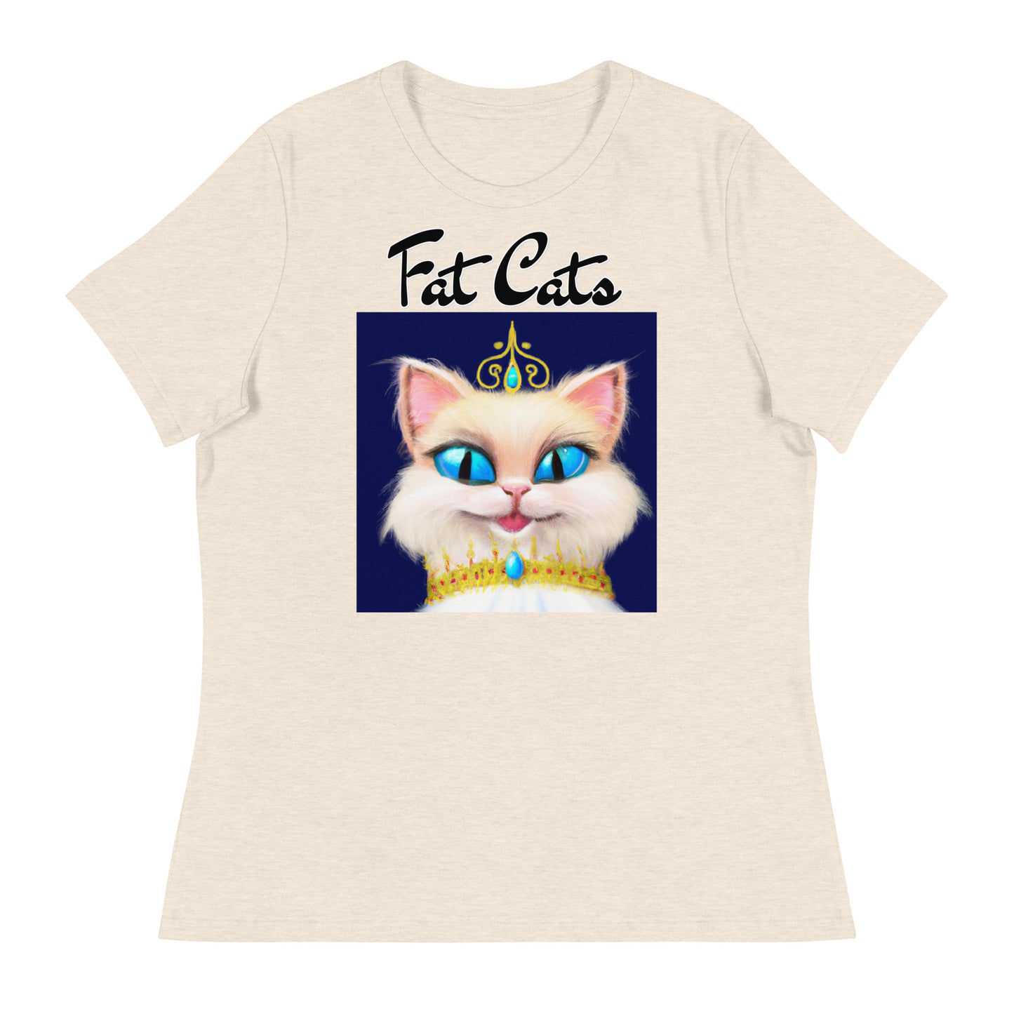 Women's T-Shirt with Happy Blue Eyed Kitten Princess with a text "Fat Cats" at $25.97 found at Personalizedpetlovergifts