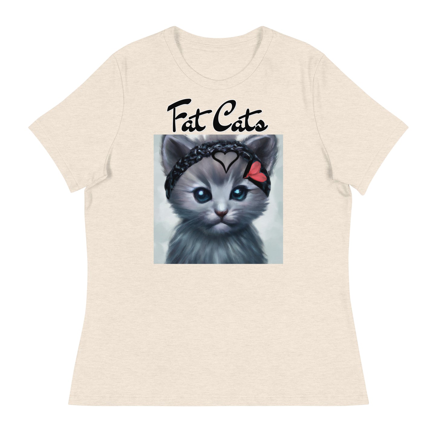 Women's T-Shirt with Grey Kitten With a Headband with a text "Fat Cats" at $25.97 found at Personalizedpetlovergifts