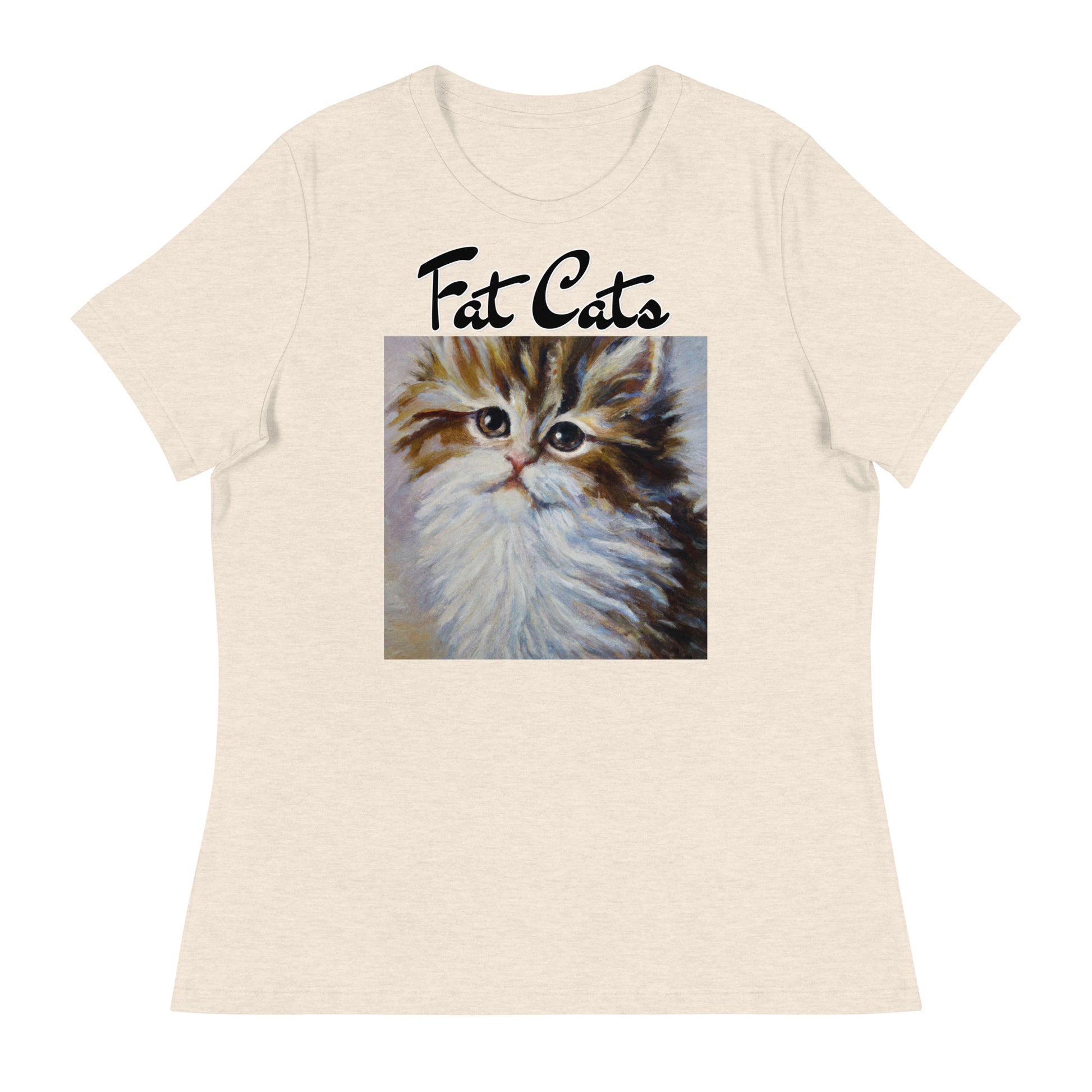 Women's T-Shirt with Fluffy Wispy Kitten Oil Painting with a text "Fat Cats" at $25.97 found at Personalizedpetlovergifts