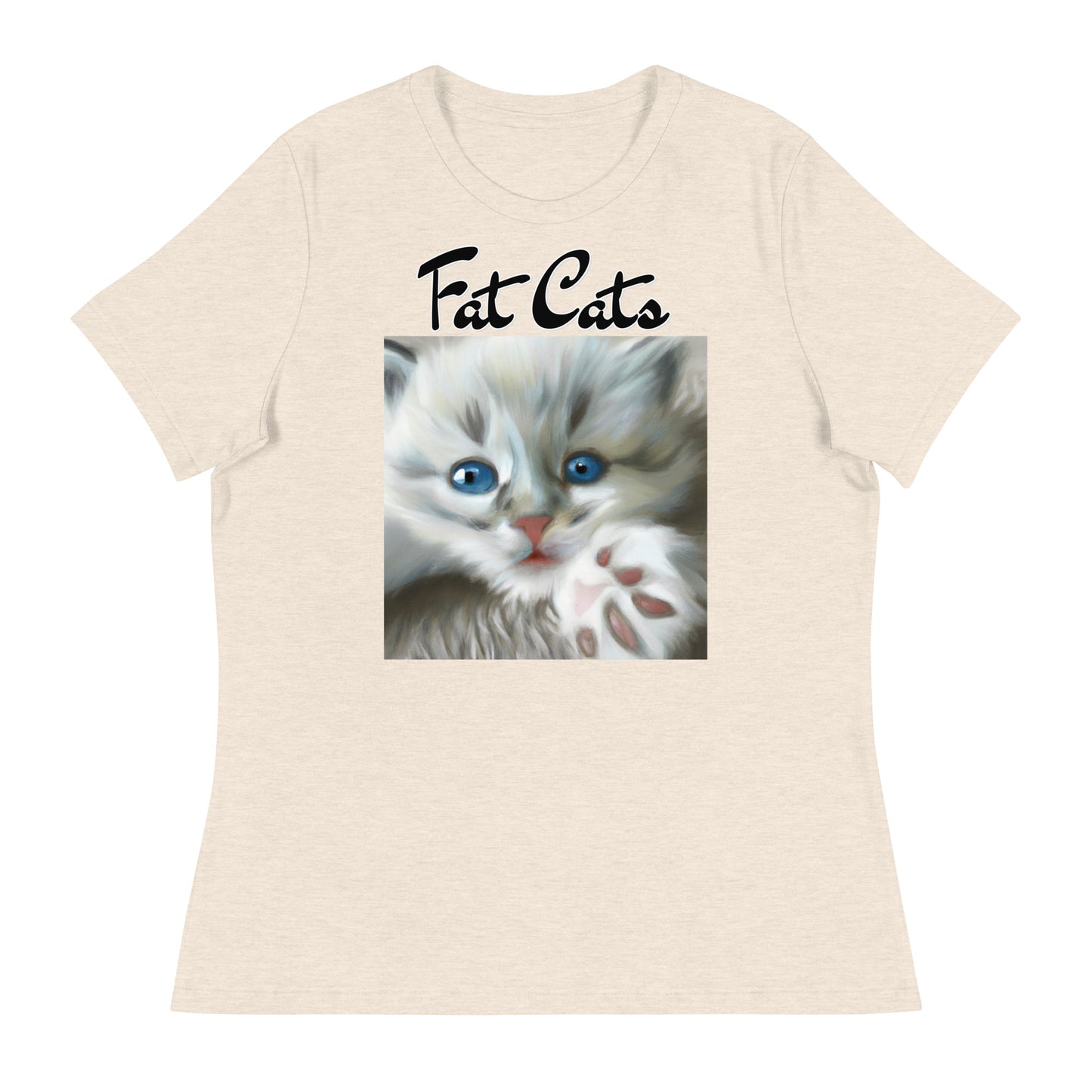 Women's T-Shirt with Fluffy Kitten With Fluffy Paw with a text "Fat Cats" at $25.97 found at Personalizedpetlovergifts