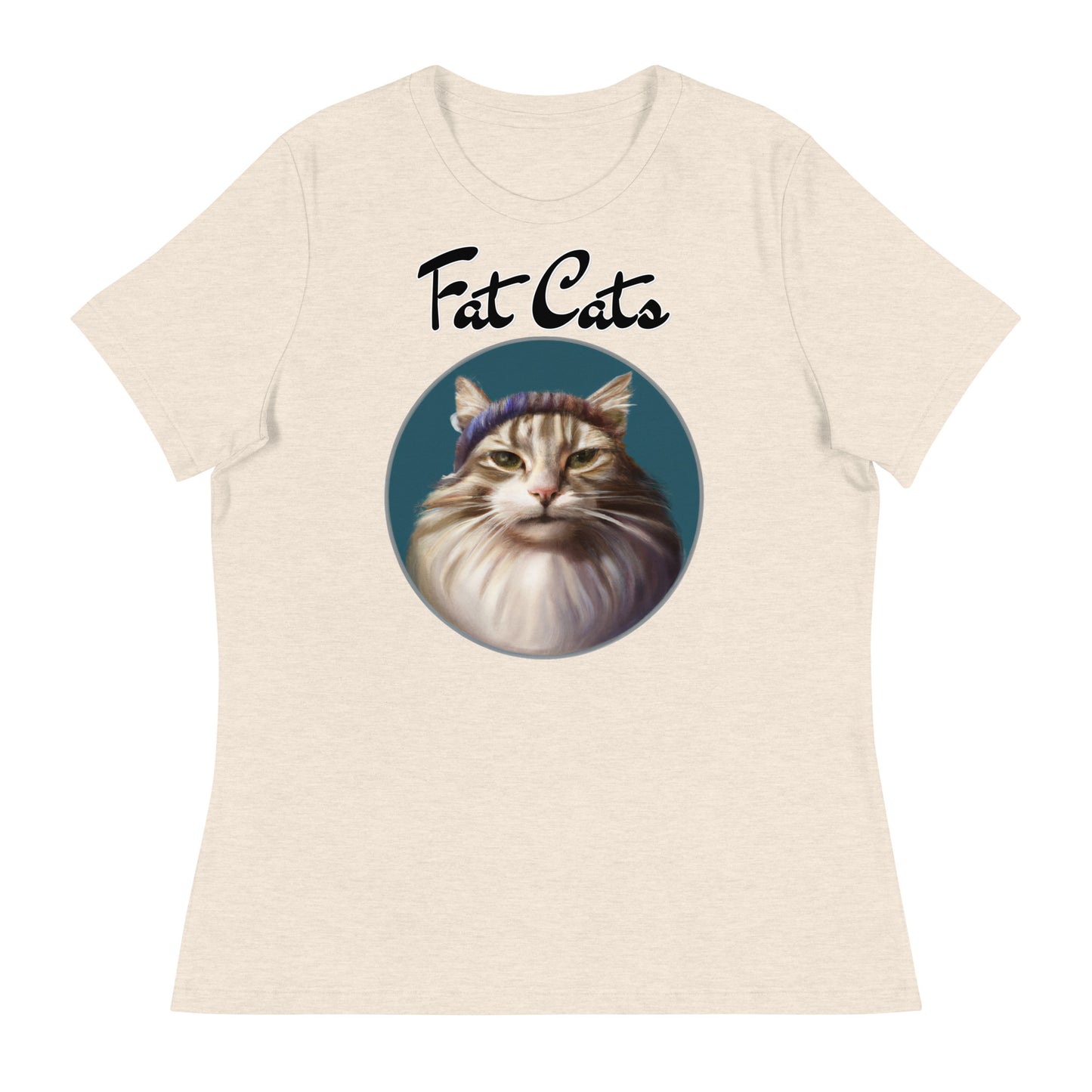 Women's T-Shirt with Fluffy Kitten With a Wool Headband with a text "Fat Cats" at $25.97 found at Personalizedpetlovergifts