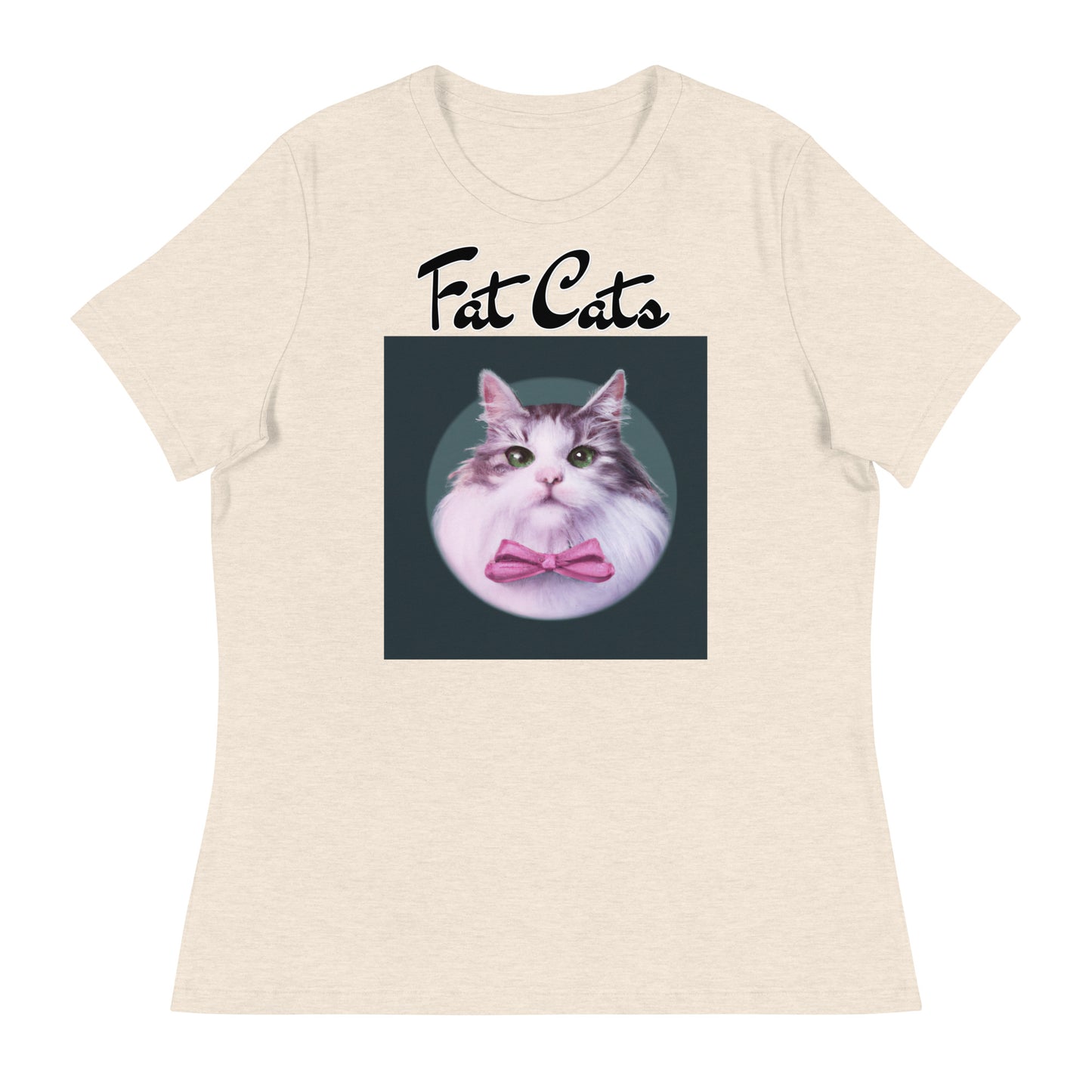 Women's T-Shirt with Fluffy Kitten With a Pink Bow with a text "Fat Cats" at $25.97 found at Personalizedpetlovergifts