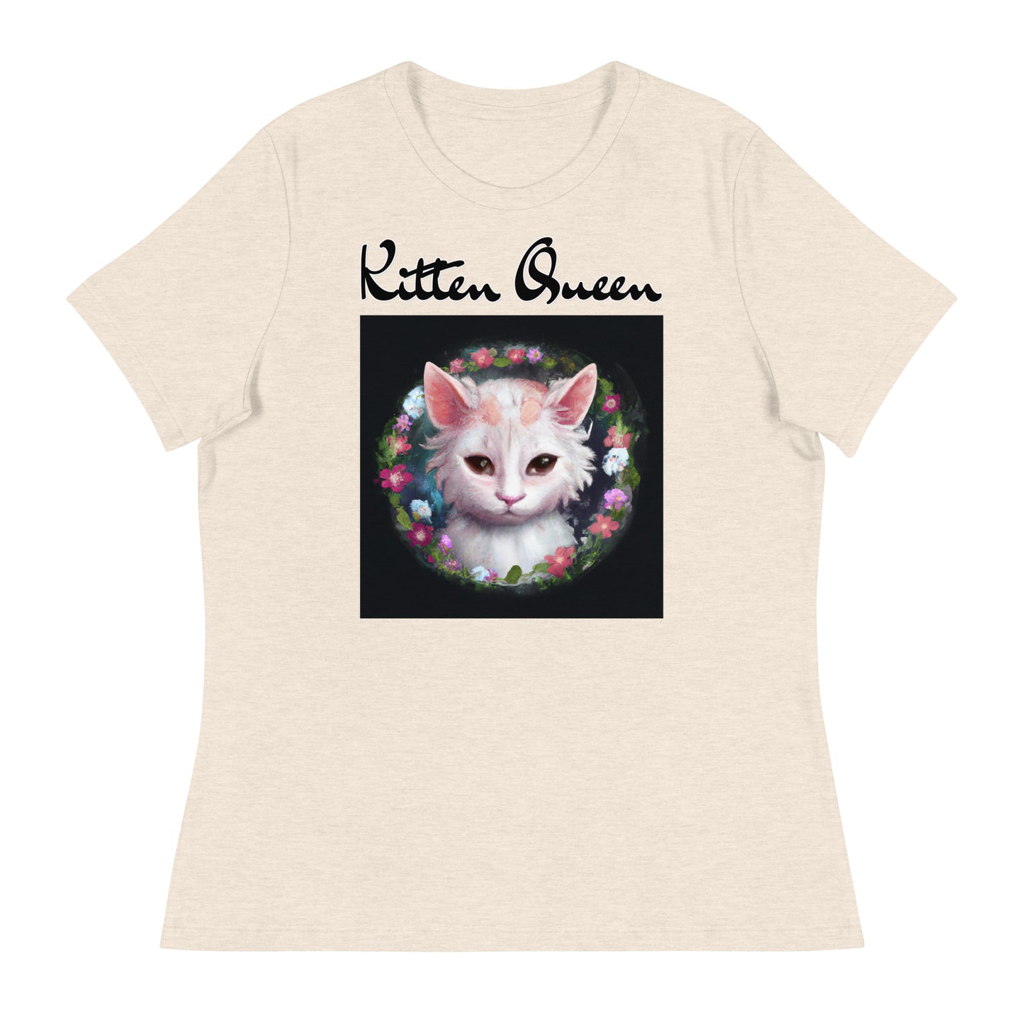 Women's T-Shirt with Kitten In a Floral Circle with a text "Kitten Queen" at $25.97 found at Personalizedpetlovergifts