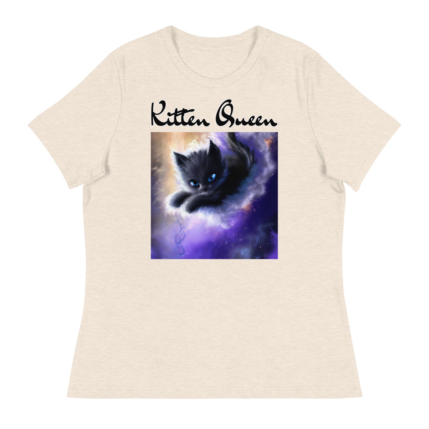 Women's T-Shirt with Kitten In A Cosmic Cloud with a text "Kitten Queen" at $25.97 found at Personalizedpetlovergifts