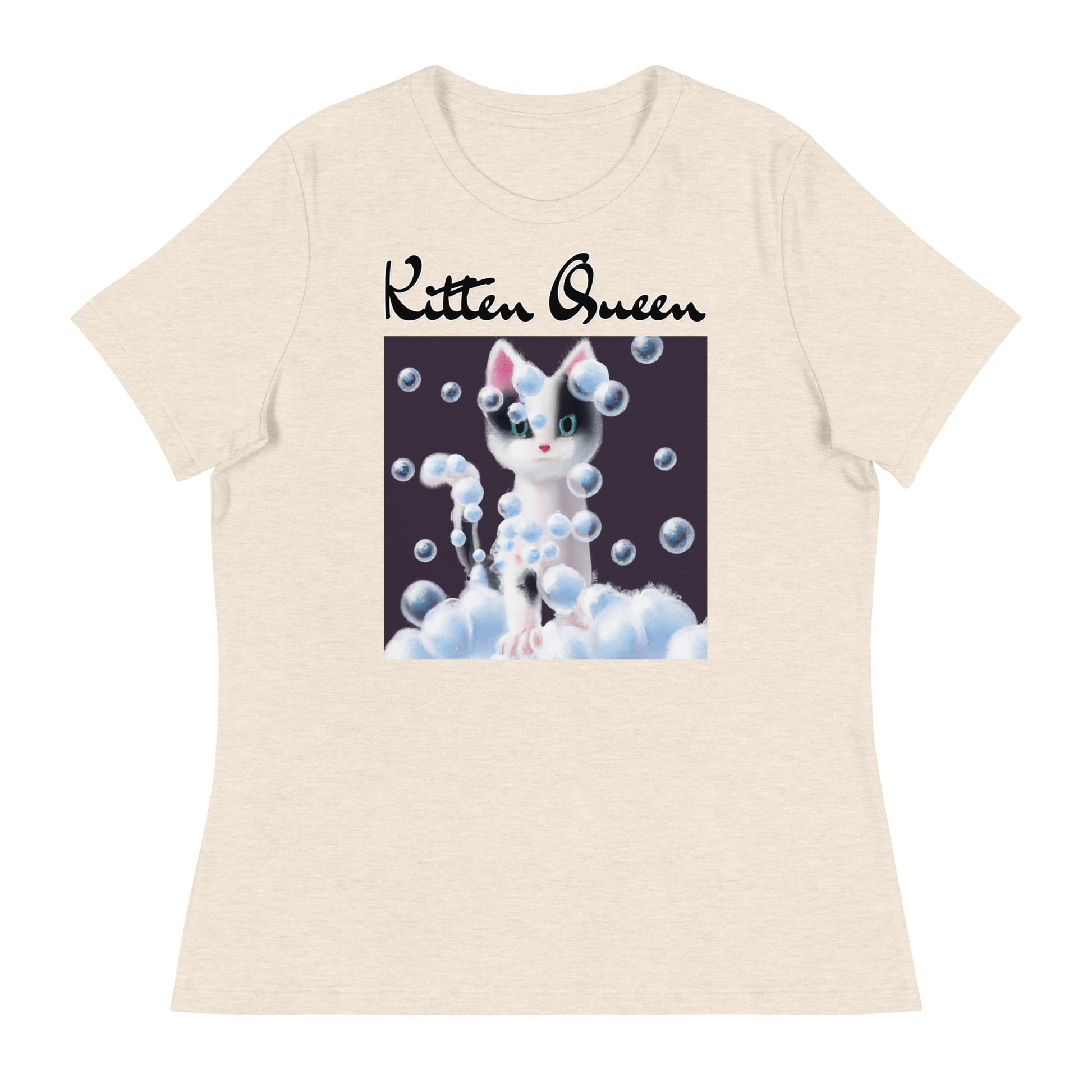 Women's T-Shirt with Kitten Covered In Bubbles with a text "Kitten Queen" at $25.97 found at Personalizedpetlovergifts