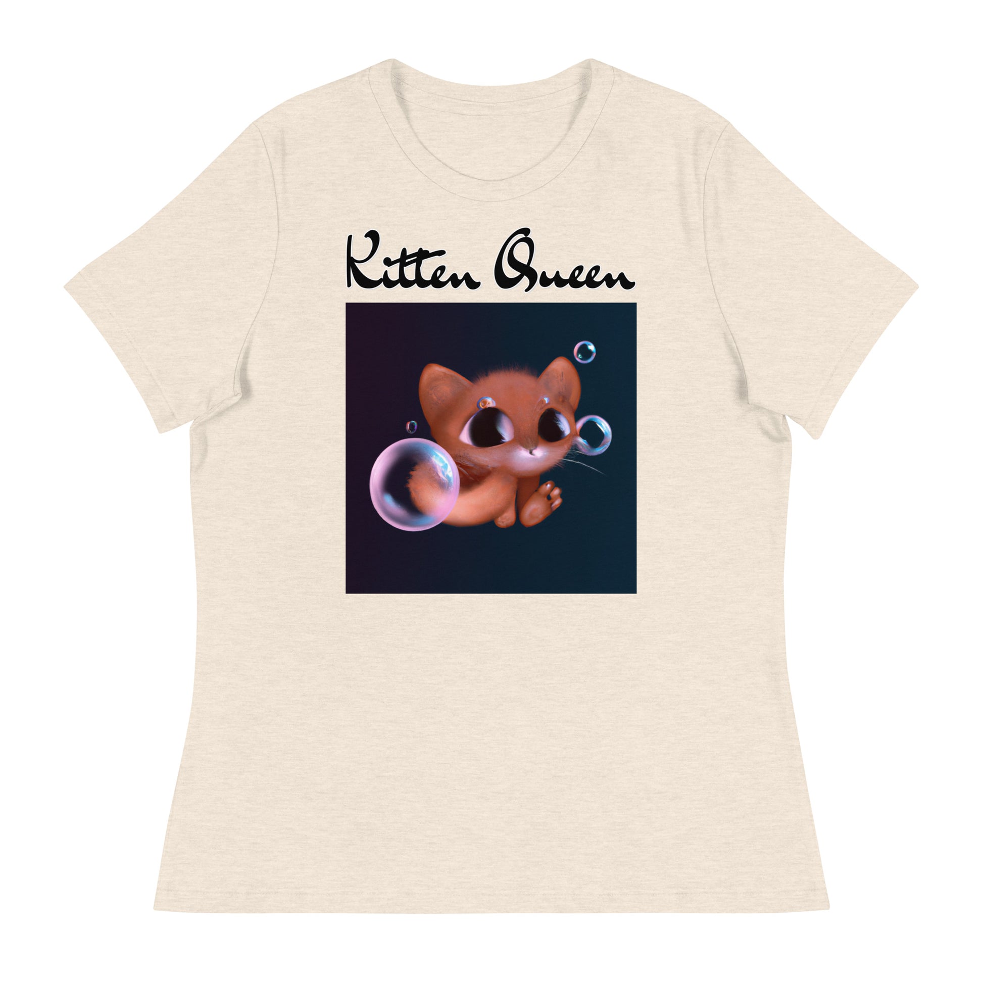 Women's T-Shirt with Kitten And Soap Bubbles with a text "Kitten Queen" at $25.97 found at Personalizedpetlovergifts