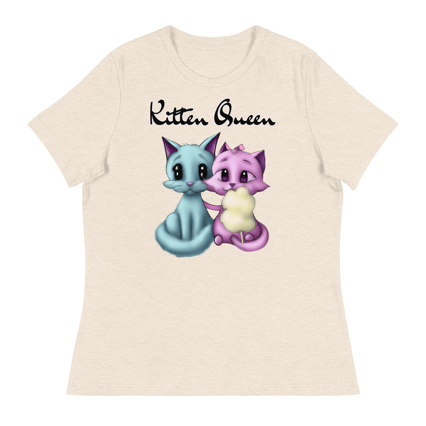 Women's T-Shirt with Hugging Kittens With Cotton Candy with a text "Kitten Queen" at $25.97 found at Personalizedpetlovergifts