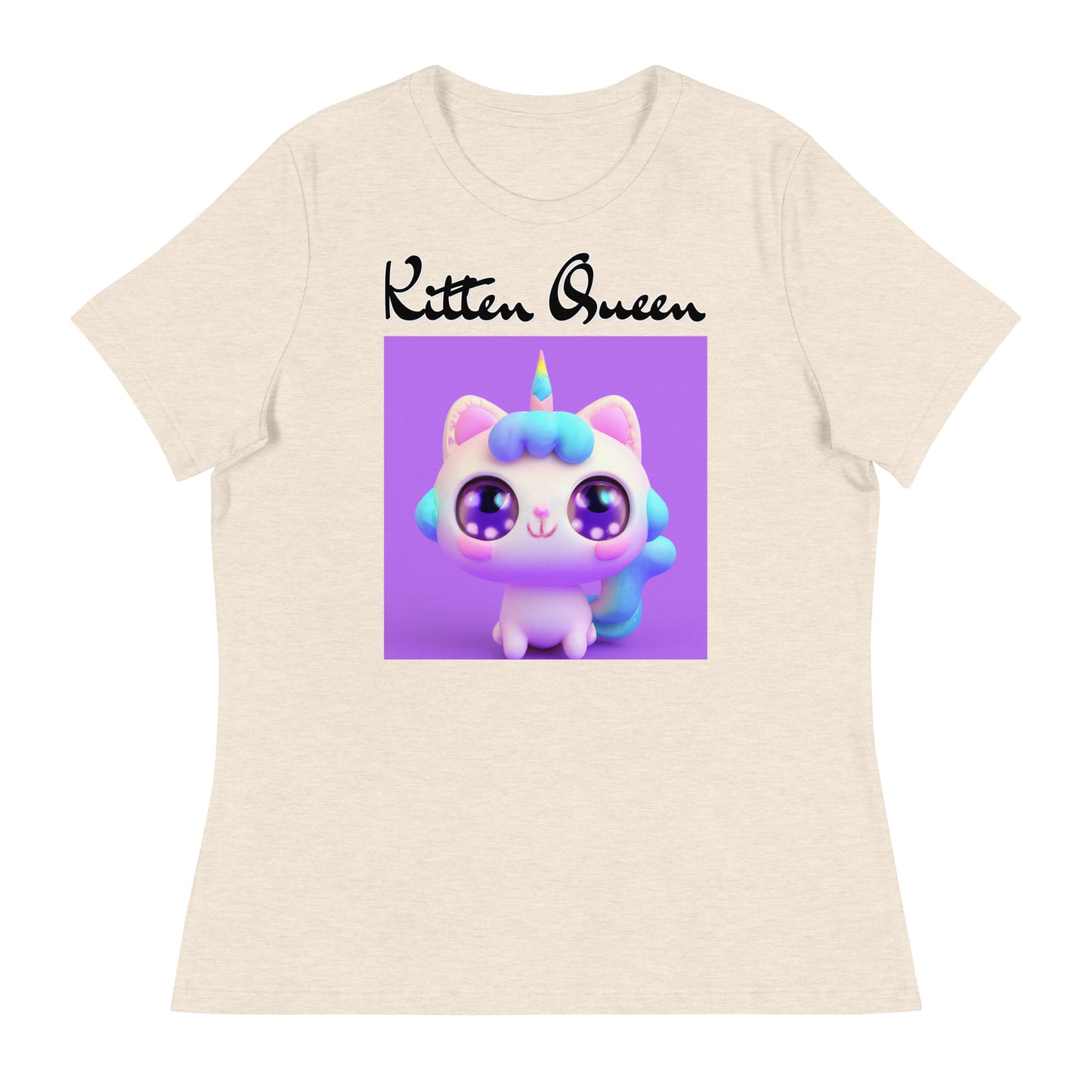 Women's T-Shirt with Happy Unicorn Kitten with a text "Kitten Queen" at $25.97 found at Personalizedpetlovergifts