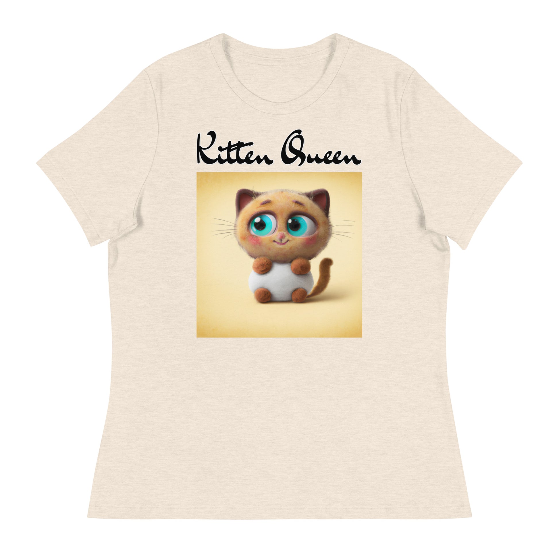 Women's T-Shirt with Happy Fluffy Kitten with a text "Kitten Queen" at $25.97 found at Personalizedpetlovergifts