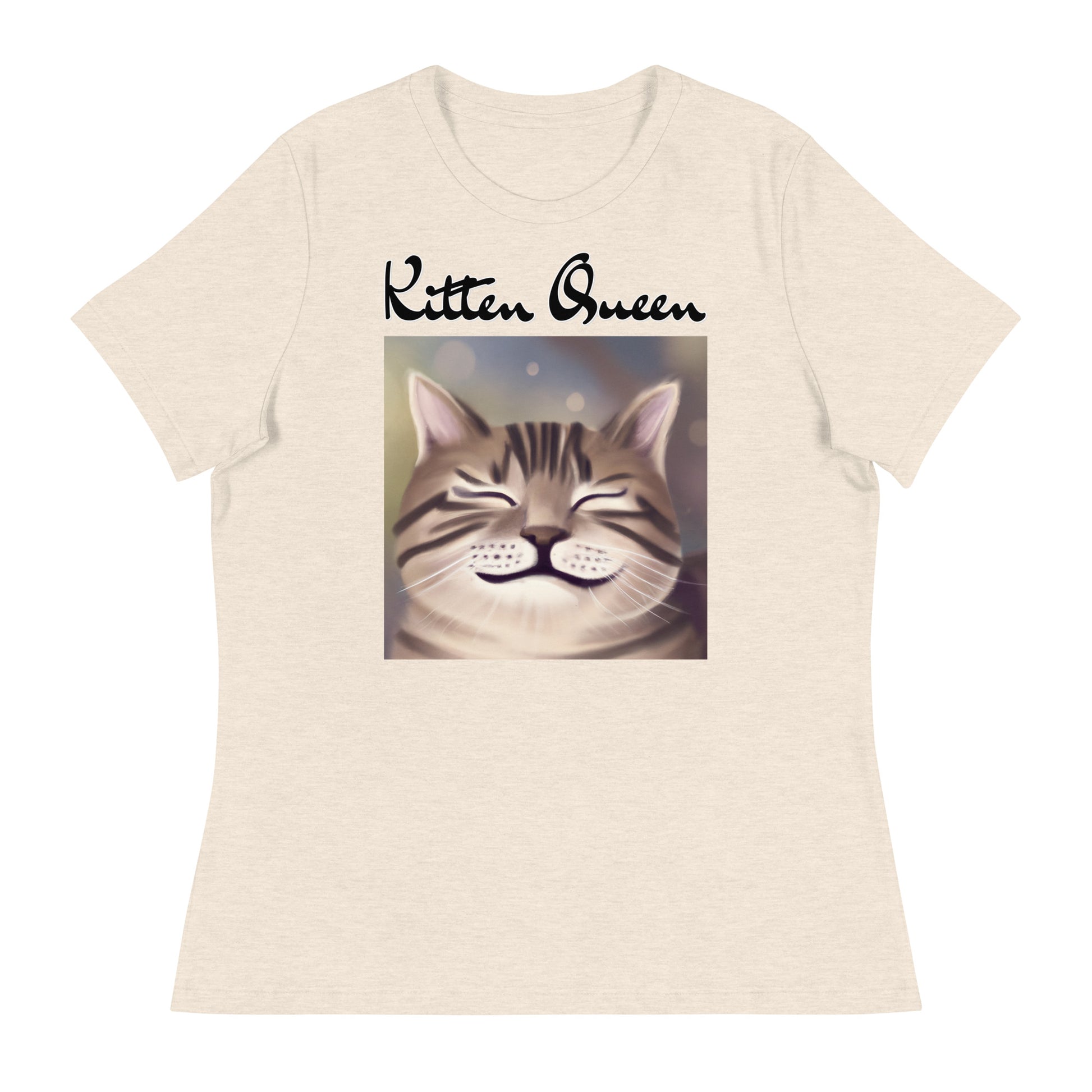 Women's T-Shirt with Happy Cat Purring with a text "Kitten Queen" at $25.97 found at Personalizedpetlovergifts