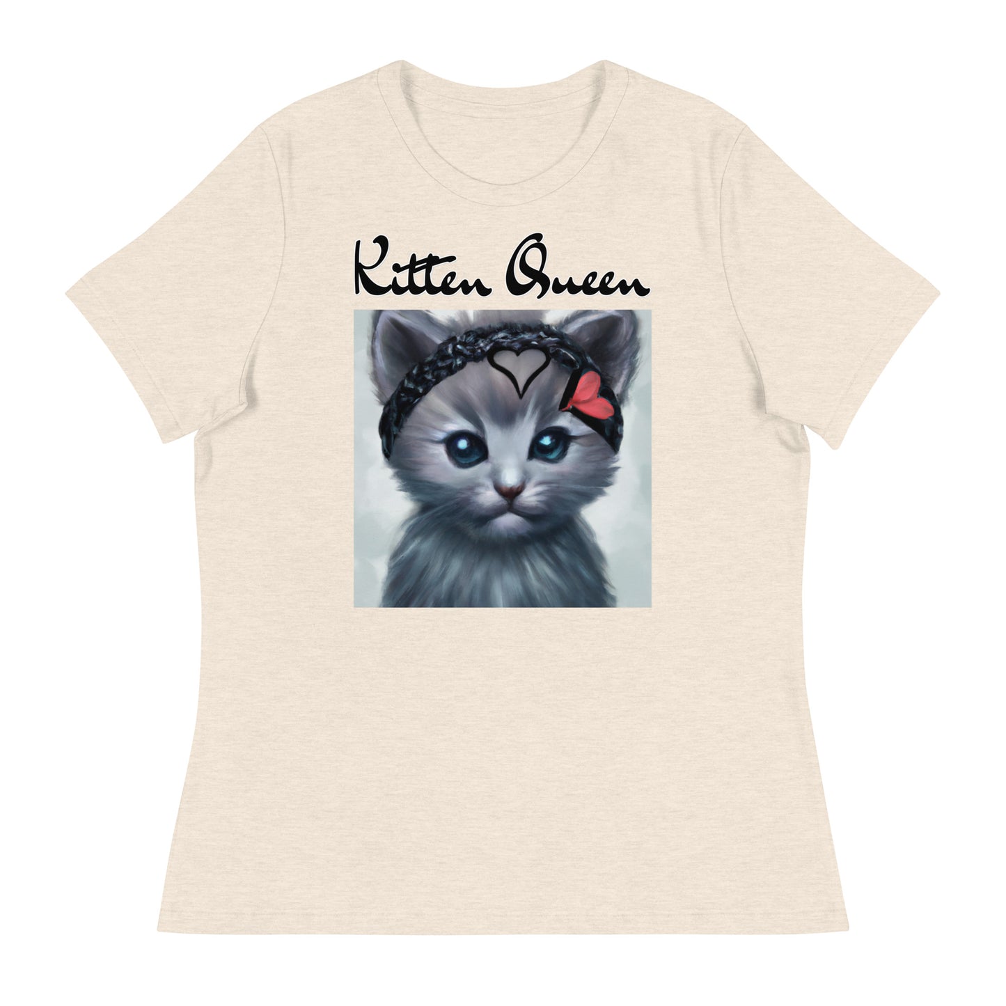 Women's T-Shirt with Grey Kitten With a Headband with a text "Kitten Queen" at $25.97 found at Personalizedpetlovergifts