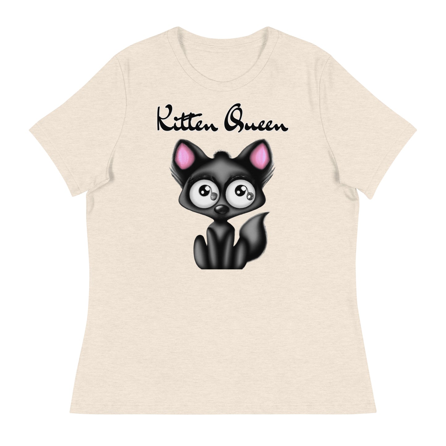 Women's T-Shirt with Funny Black Kitten with a text "Kitten Queen" at $25.97 found at Personalizedpetlovergifts