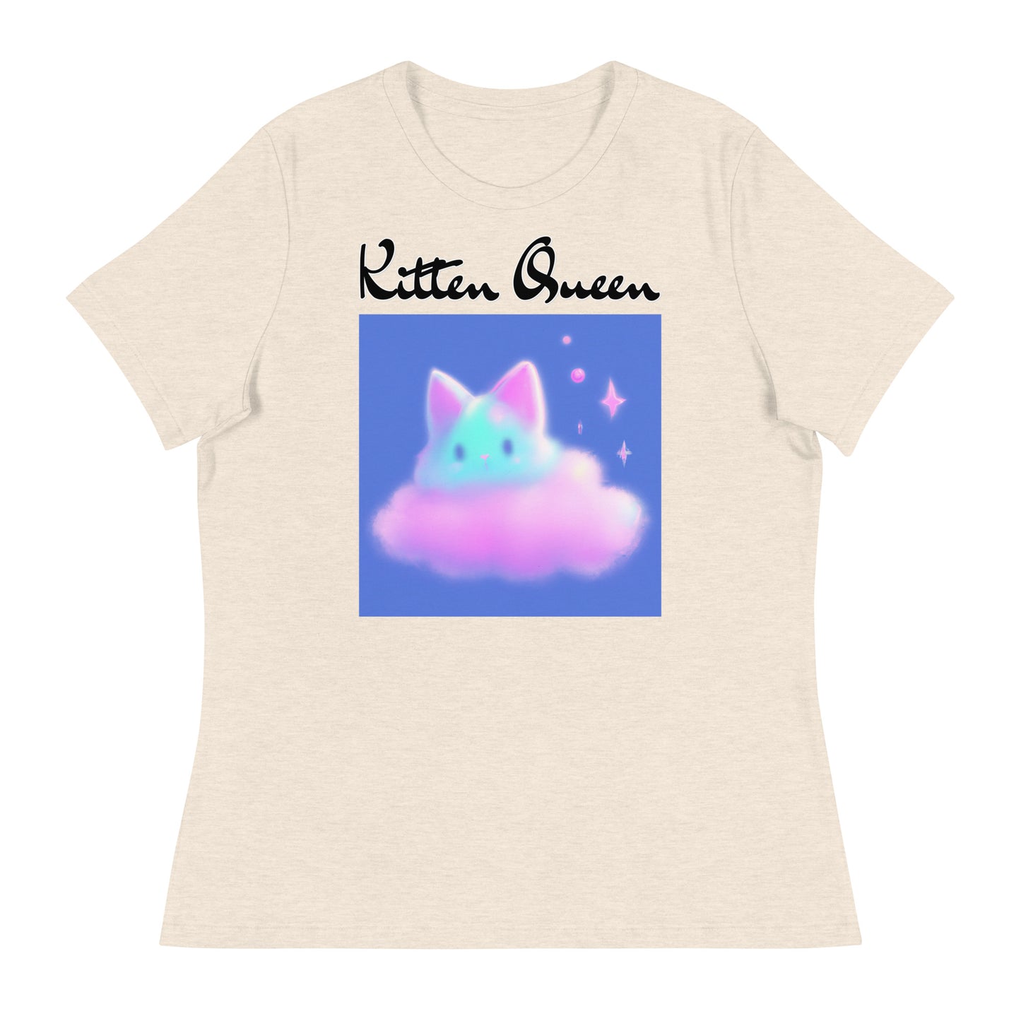 Women's T-Shirt with Fluffy Pink Cloud Kitten with a text "Kitten Queen" at $25.97 found at Personalizedpetlovergifts