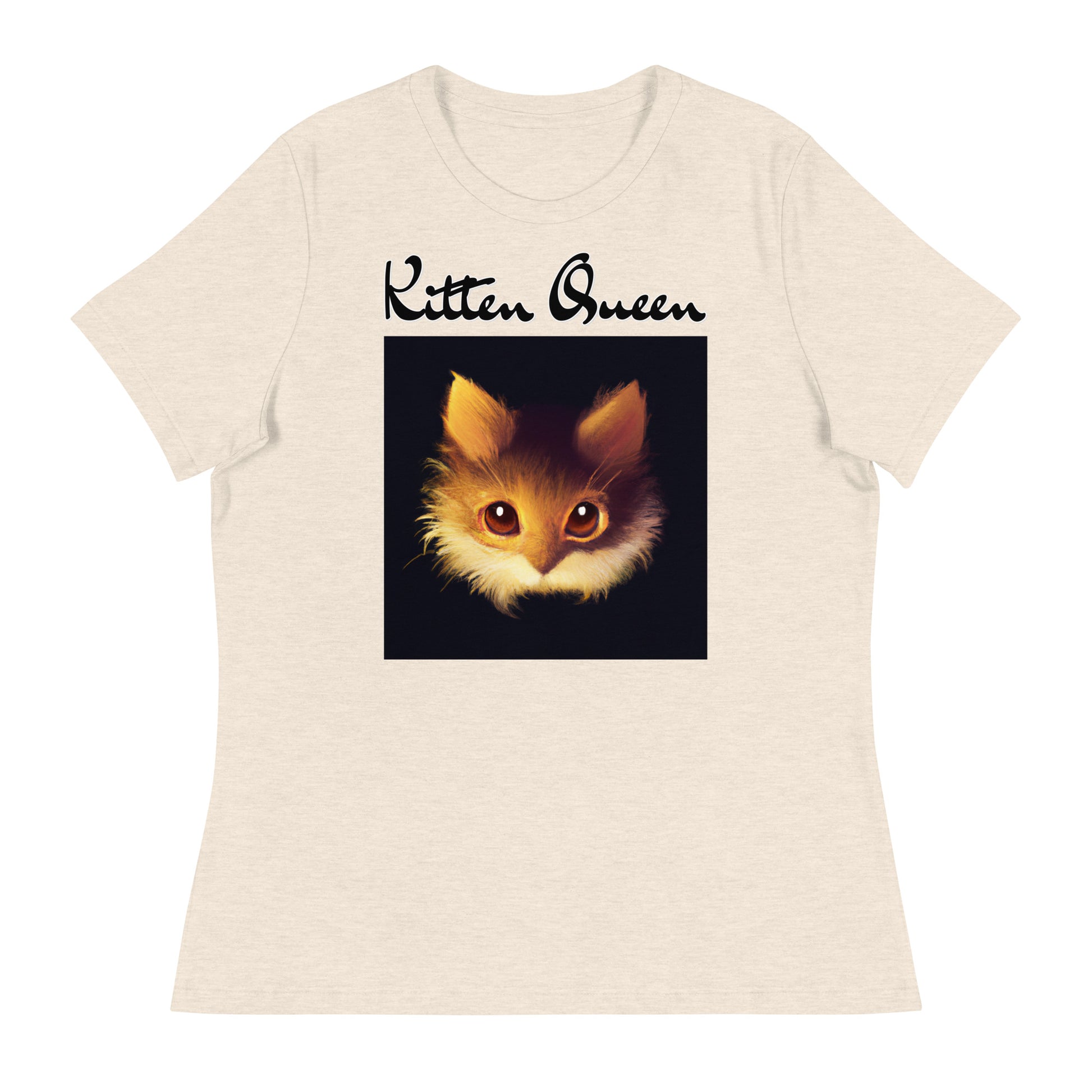 Women's T-Shirt with Fluffy Orange Cat Portrait with a text "Kitten Queen" at $25.97 found at Personalizedpetlovergifts