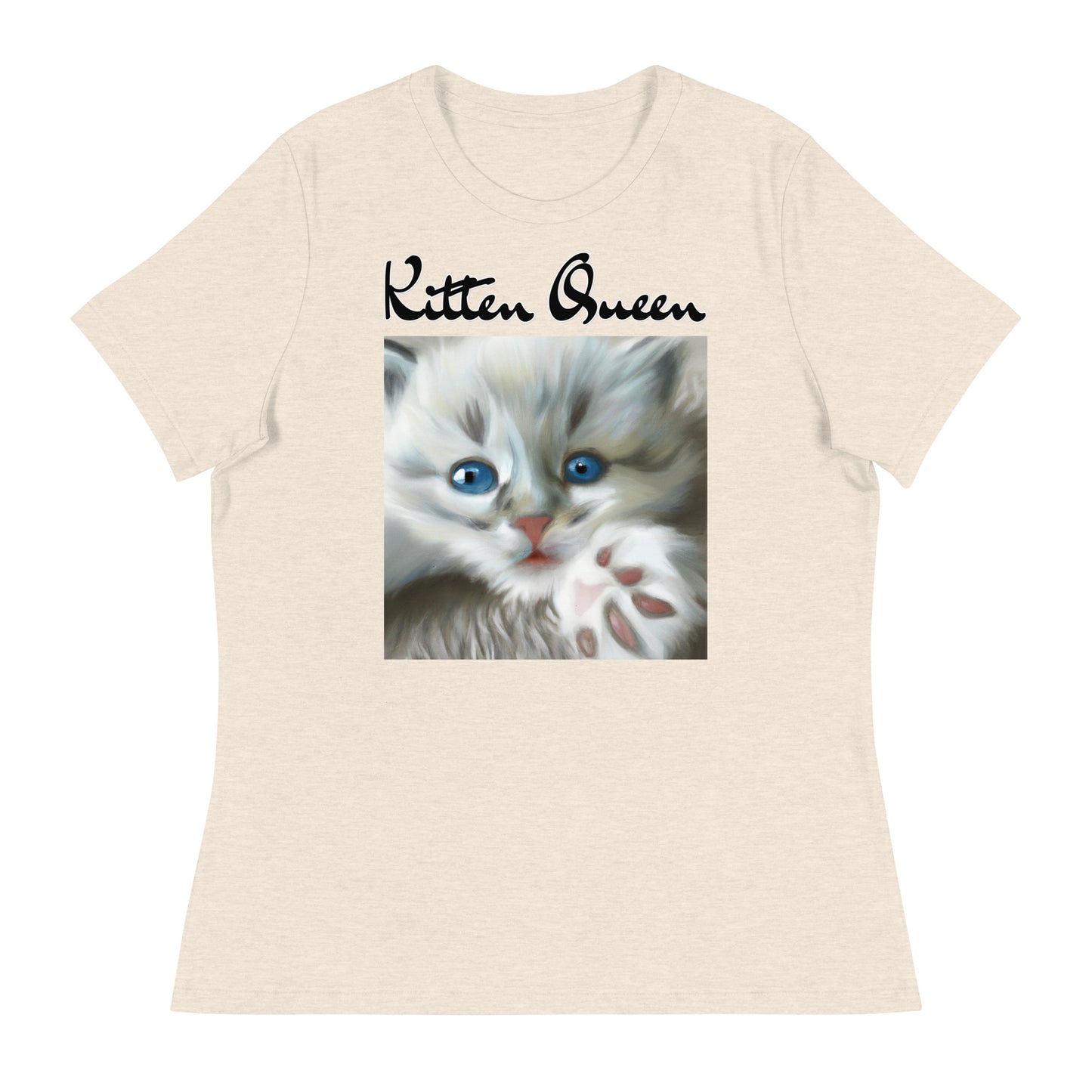 Women's T-Shirt with Fluffy Kitten With Fluffy Paw with a text "Kitten Queen" at $25.97 found at Personalizedpetlovergifts