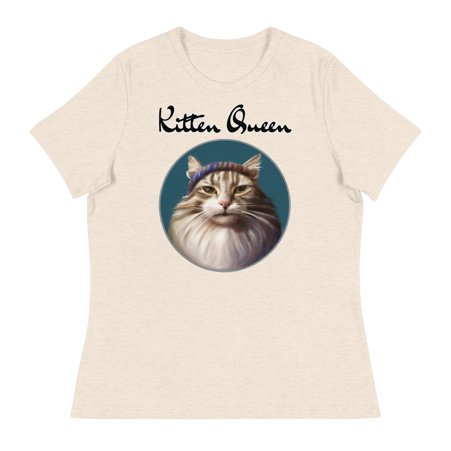 Women's T-Shirt with Fluffy Kitten With a Wool Headband with a text "Kitten Queen" at $25.97 found at Personalizedpetlovergifts