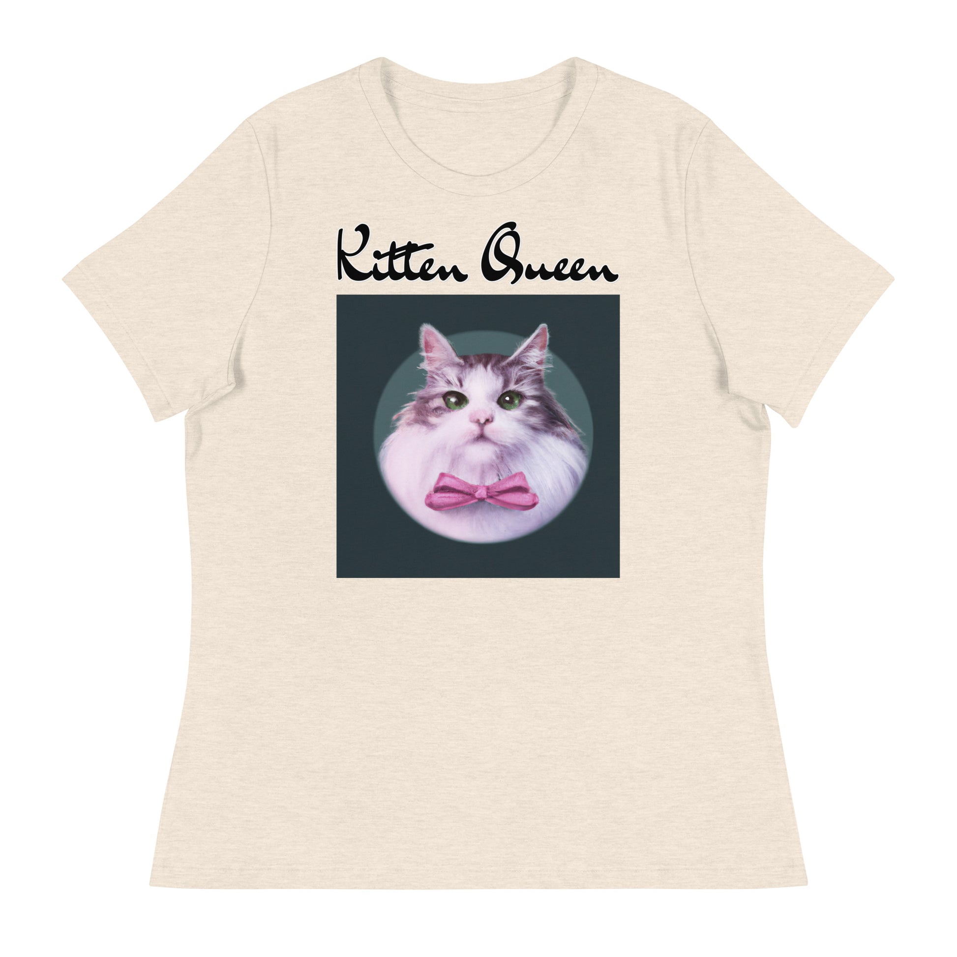 Women's T-Shirt with Fluffy Kitten With a Pink Bow with a text "Kitten Queen" at $25.97 found at Personalizedpetlovergifts