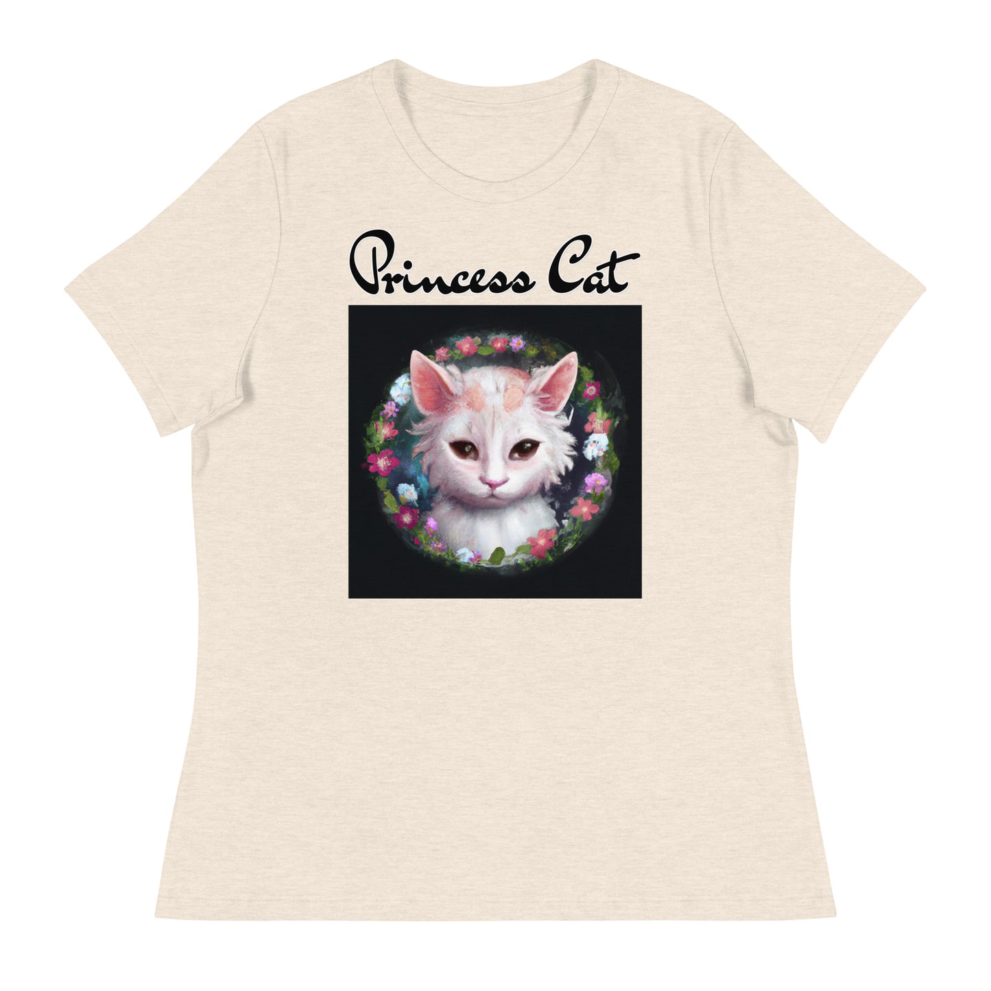 Women's T-Shirt with Kitten In a Floral Circle with a text "Princess Cat" at $25.97 found at Personalizedpetlovergifts