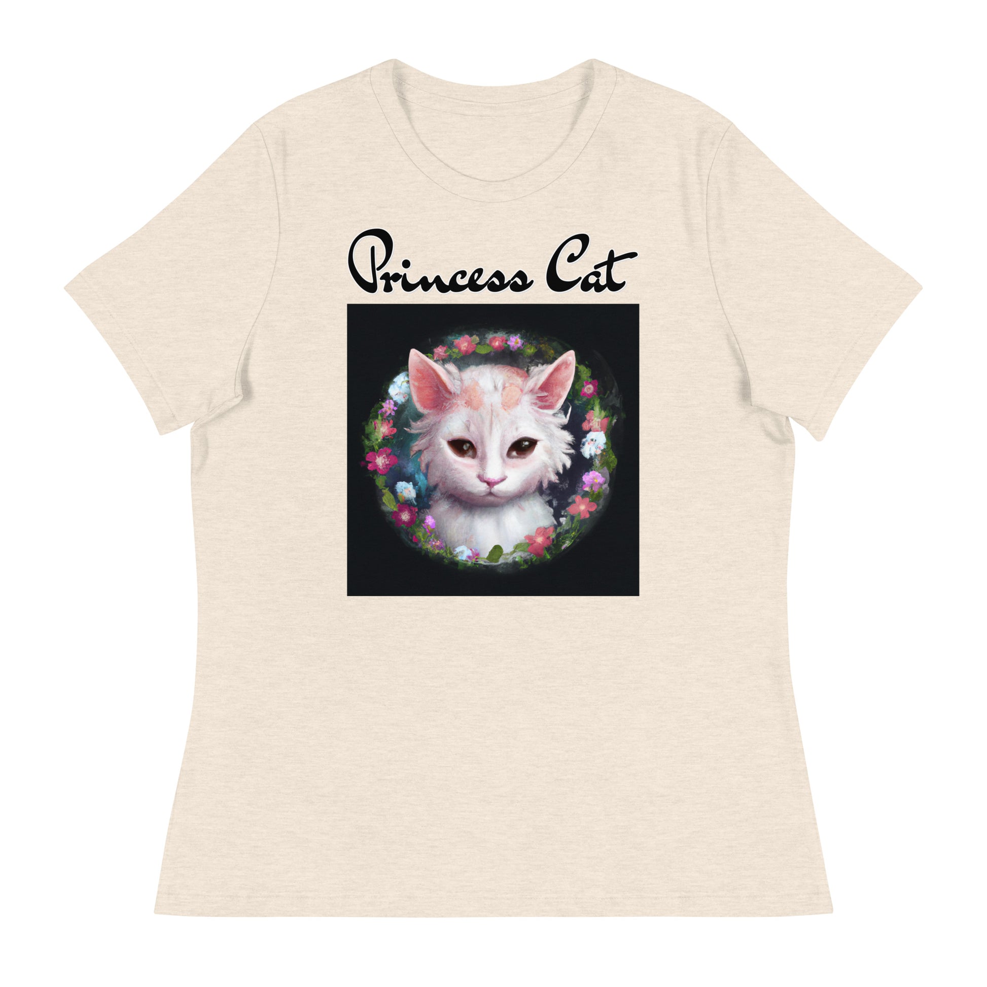 Women's T-Shirt with Kitten In a Floral Circle with a text "Princess Cat" at $25.97 found at Personalizedpetlovergifts