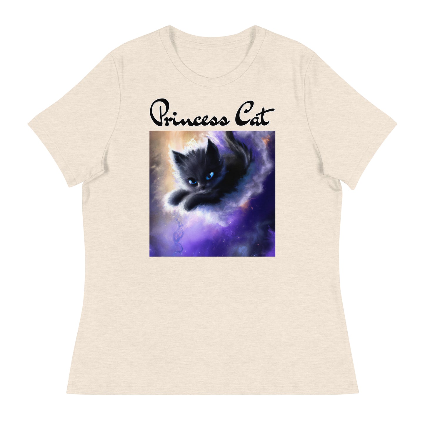 Women's T-Shirt with Kitten In A Cosmic Cloud with a text "Princess Cat" at $25.97 found at Personalizedpetlovergifts