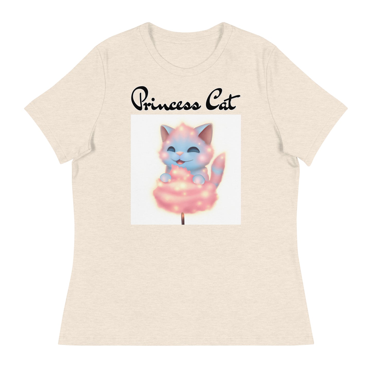 Women's T-Shirt with Kitten Enjoying a Cotton Candy with a text "Princess Cat" at $25.97 found at Personalizedpetlovergifts