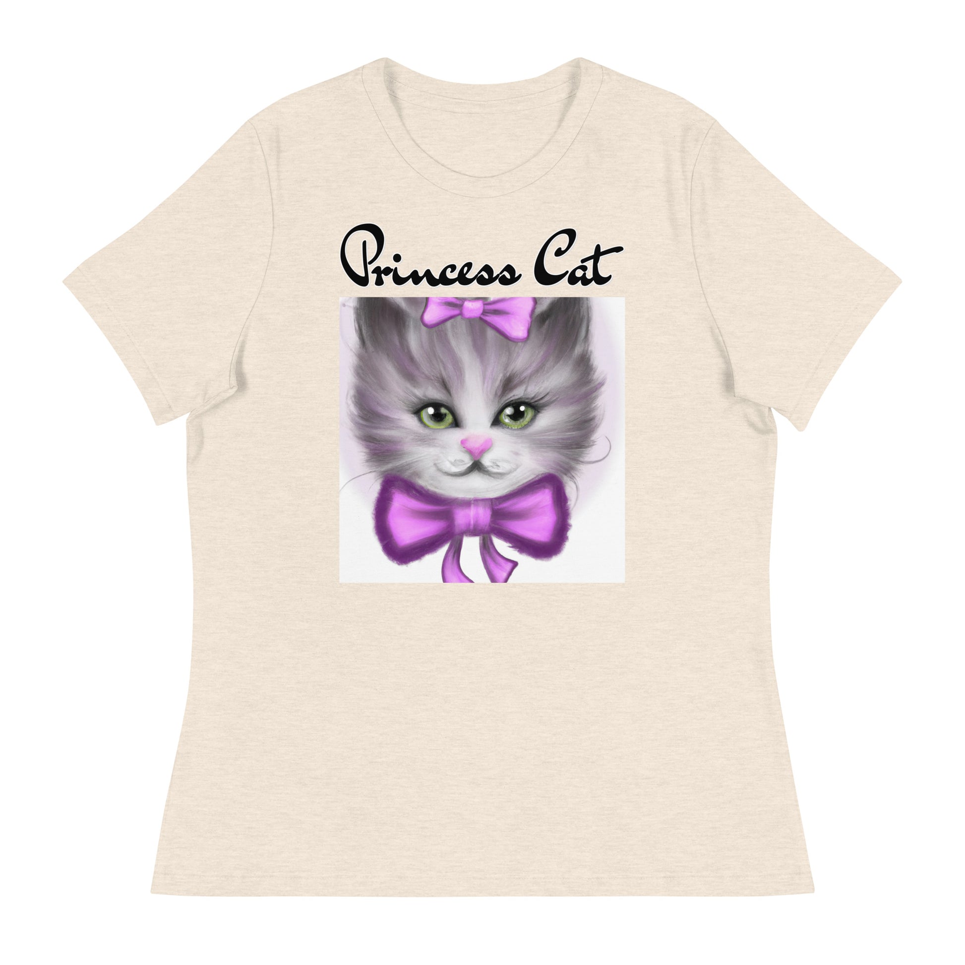 Women's T-Shirt with Happy Kitten With a Purple Bow with a text "Princess Cat" at $25.97 found at Personalizedpetlovergifts