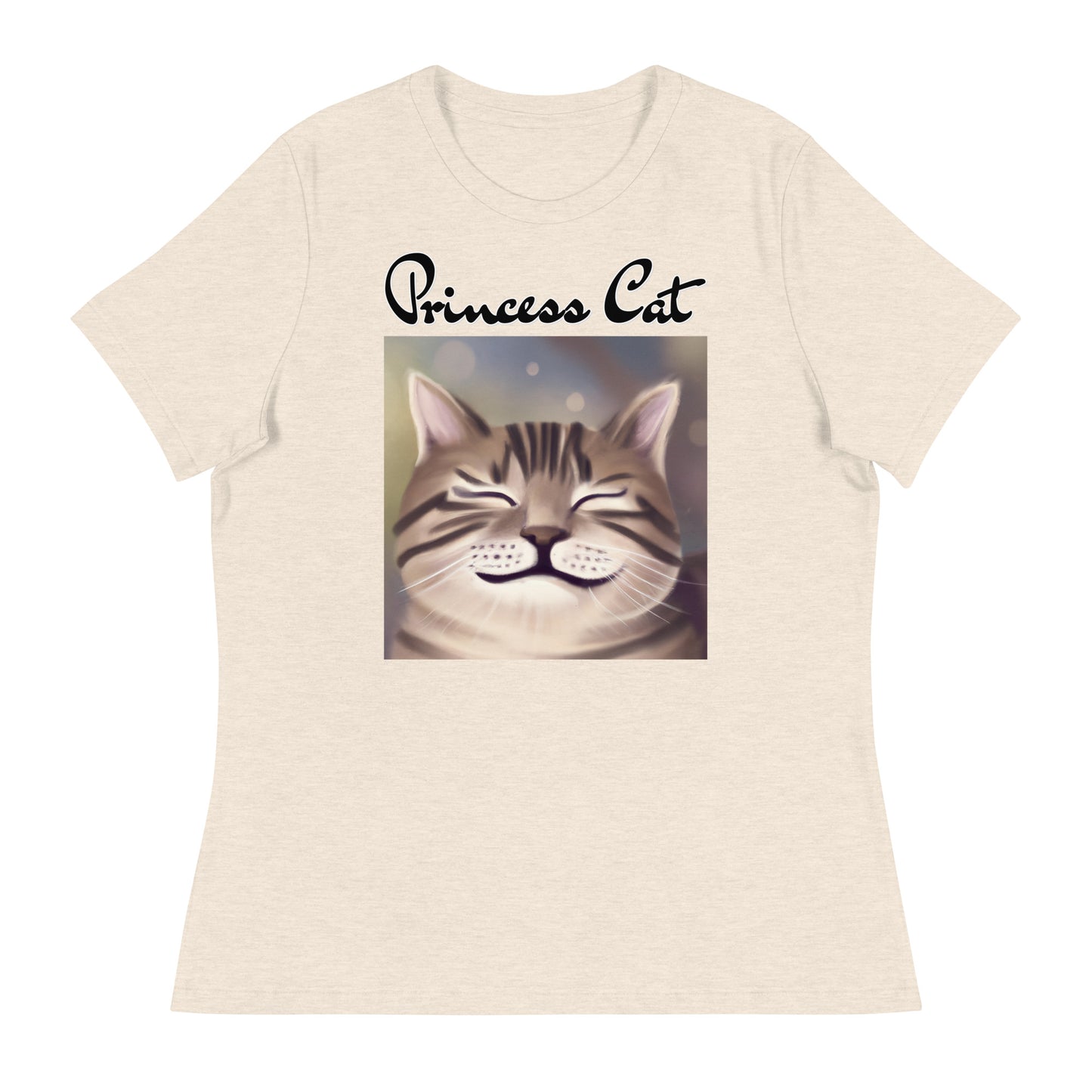 Women's T-Shirt with Happy Cat Purring with a text "Princess Cat" at $25.97 found at Personalizedpetlovergifts