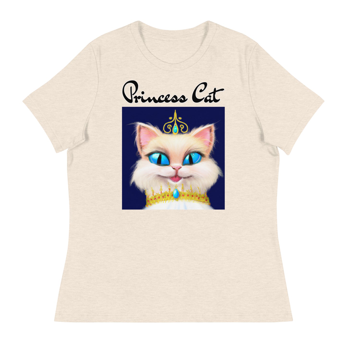 Women's T-Shirt with Happy Blue Eyed Kitten Princess with a text "Princess Cat" at $25.97 found at Personalizedpetlovergifts