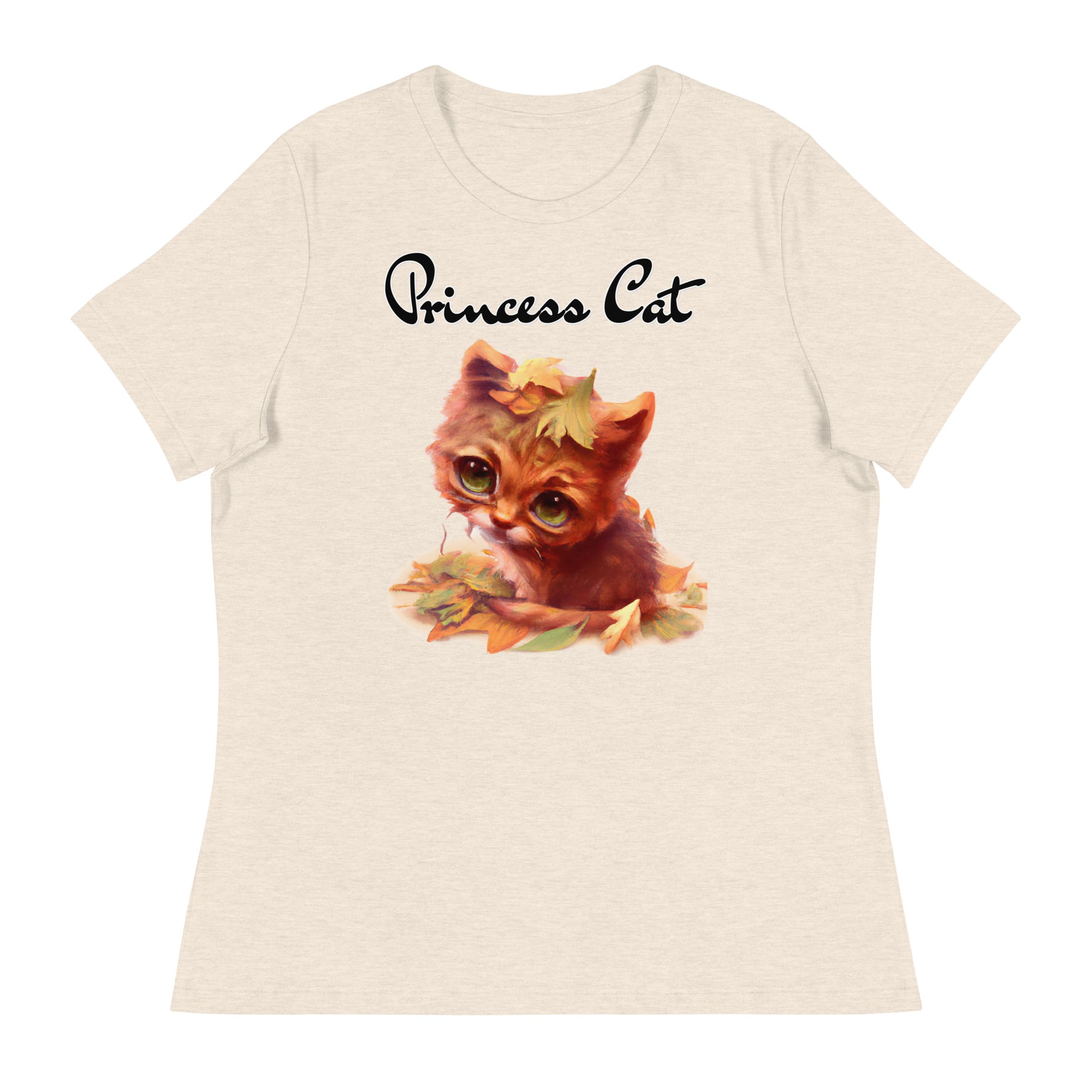 Women's T-Shirt with Ginger Cat With Autumn Leaves with a text "Princess Cat" at $25.97 found at Personalizedpetlovergifts