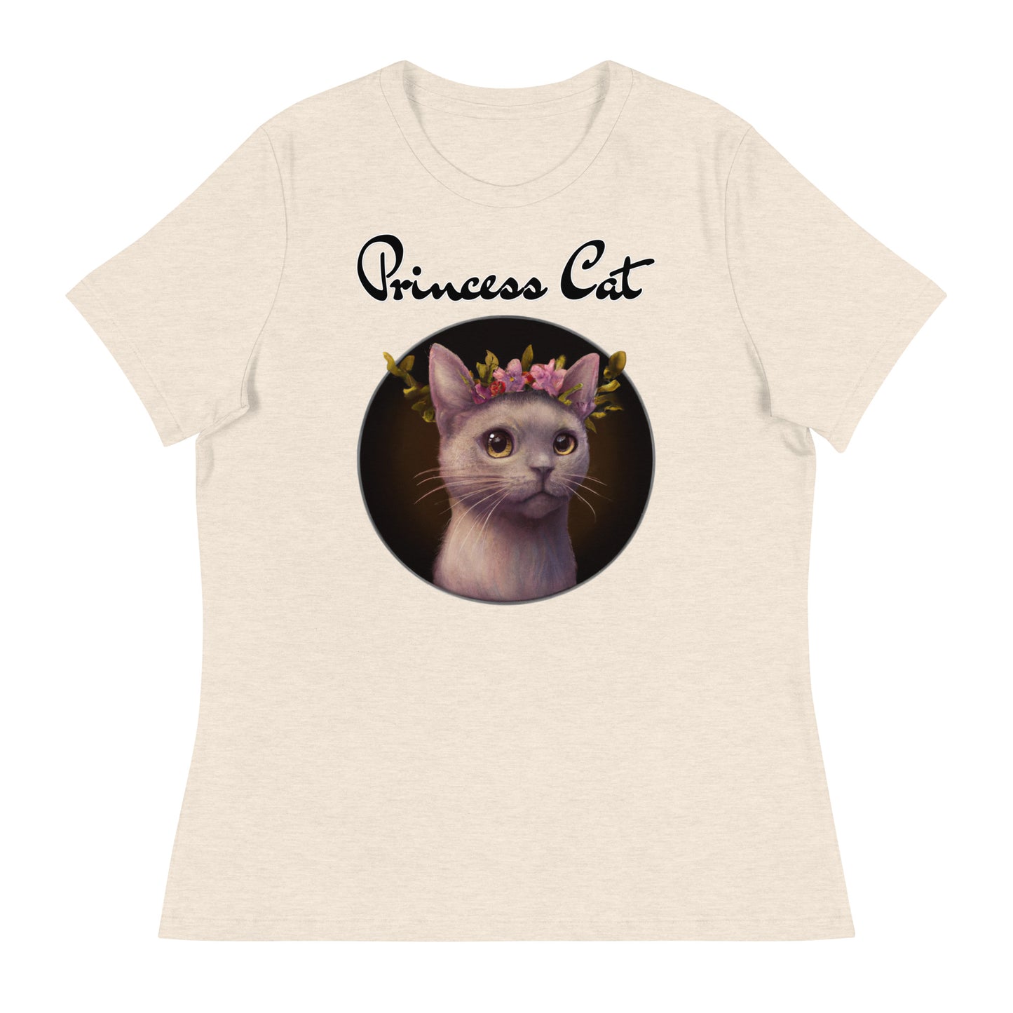 Women's T-Shirt with Gentle Cat With Pink Floral Headpiece with a text "Princess Cat" at $25.97 found at Personalizedpetlovergifts