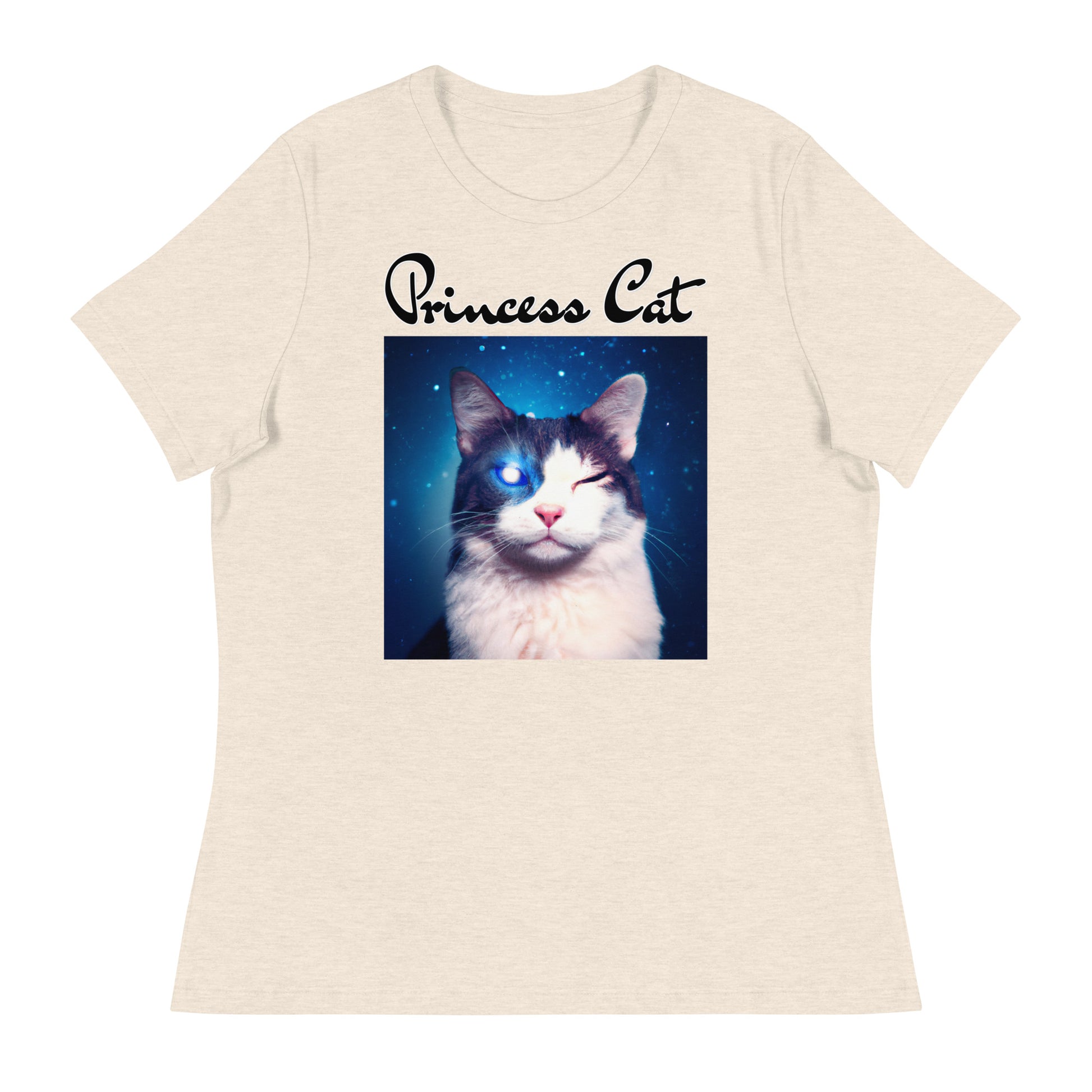 Women's T-Shirt with Galaxy Eyed Cat with a text "Princess Cat" at $25.97 found at Personalizedpetlovergifts