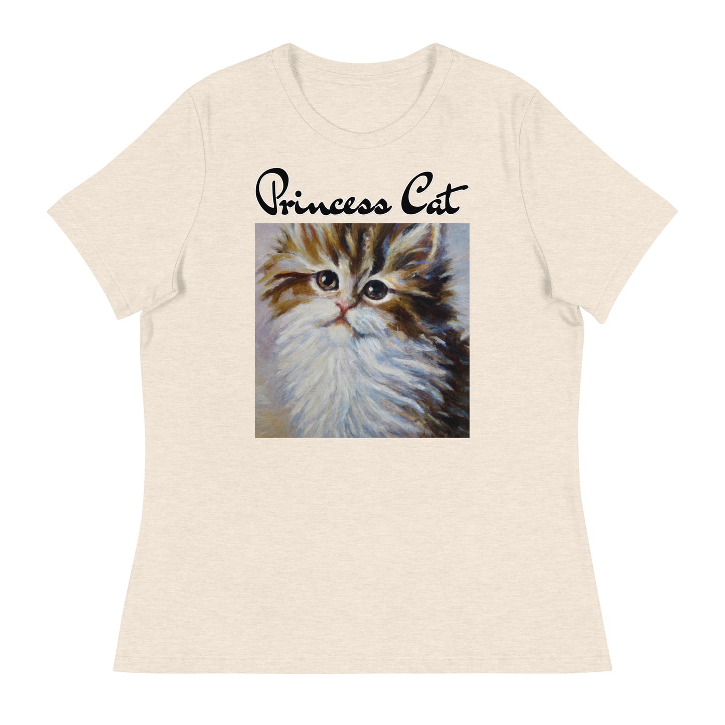 Women's T-Shirt with Fluffy Wispy Kitten Oil Painting with a text "Princess Cat" at $25.97 found at Personalizedpetlovergifts