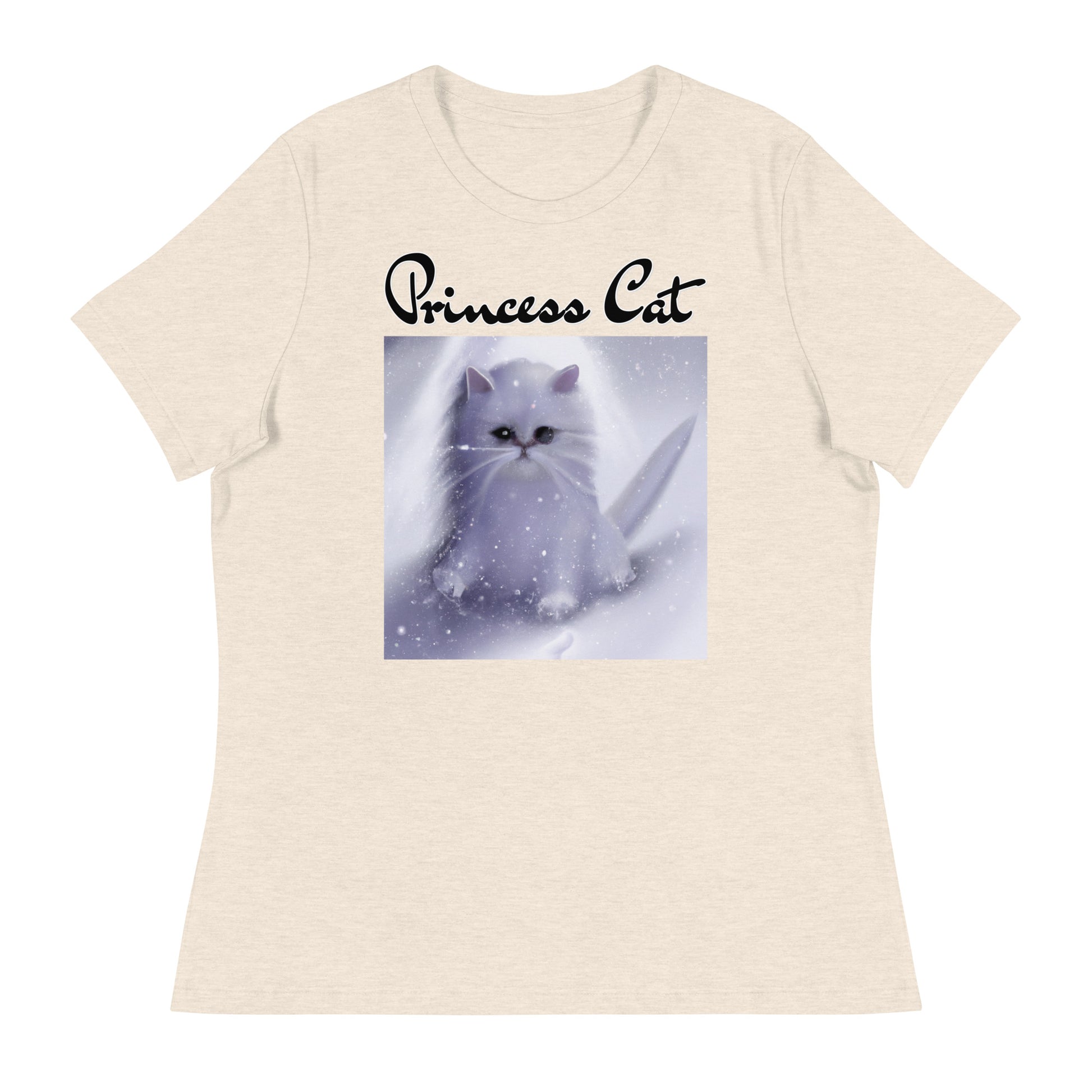 Women's T-Shirt with Fluffy White Kitten In The SNow with a text "Princess Cat" at $25.97 found at Personalizedpetlovergifts