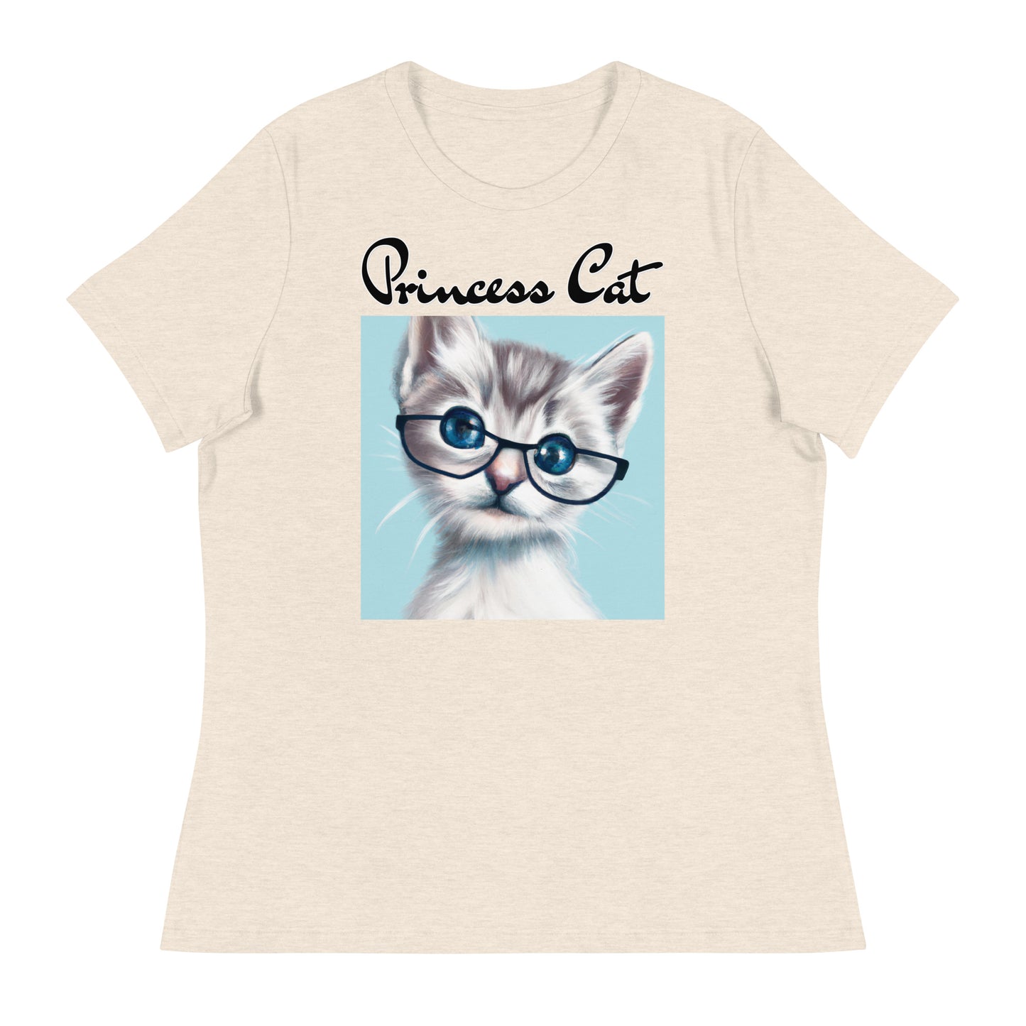 Women's T-Shirt with Fluffy Kitten With Glasses with a text "Princess Cat" at $25.97 found at Personalizedpetlovergifts